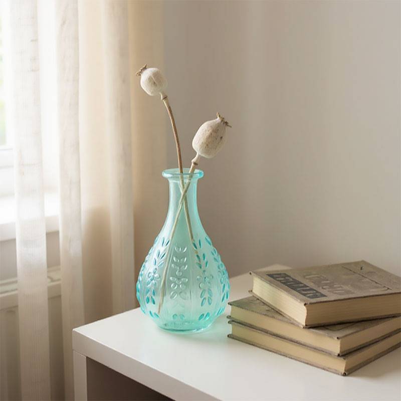 Vase Liseron bleu verre 15x9x9cm - Image 4