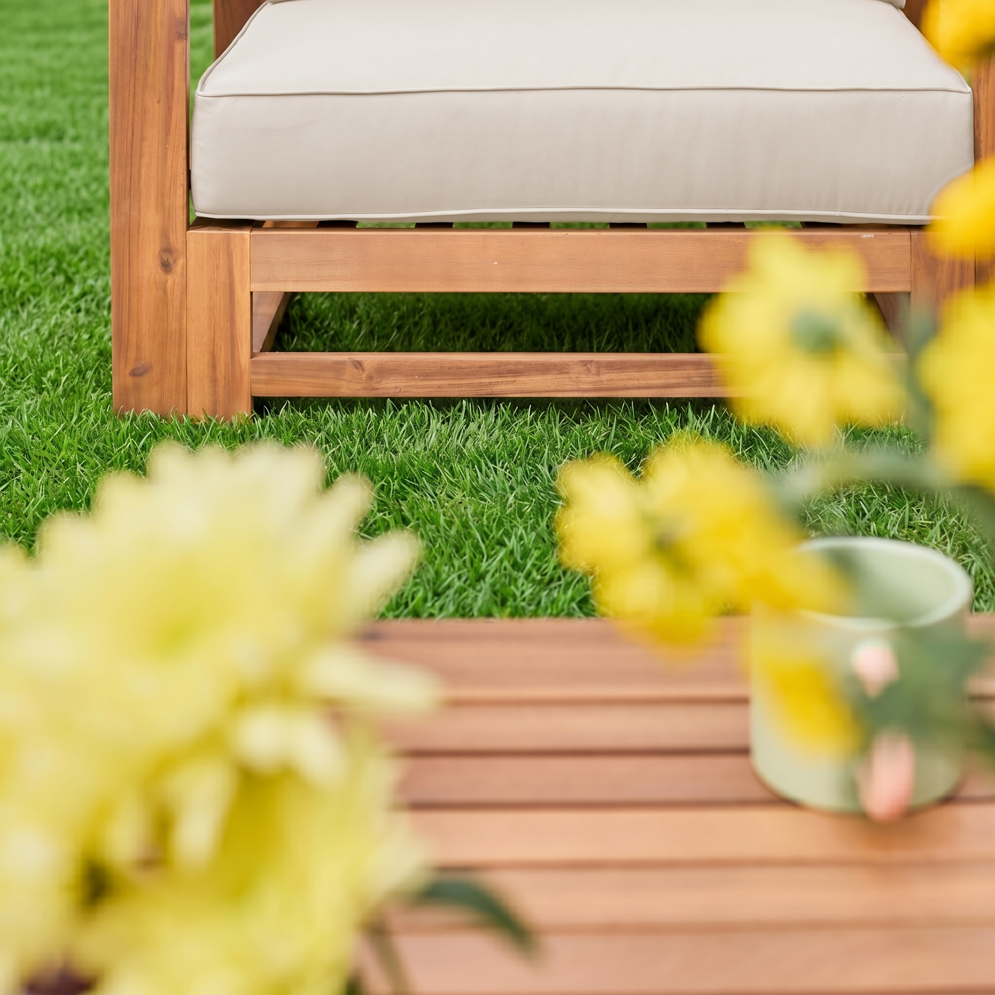 sweeek - Salon de jardin en bois 5 places - Mendoza - Coussins beige. acacia. 6 éléments modulables. design | sweeek - Image 7