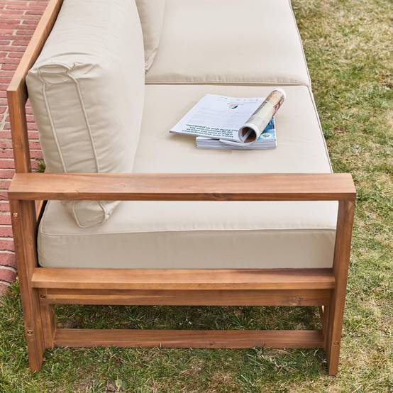 Salon de jardin en bois 5 places - Mendoza - Coussins beige. acacia. 6 éléments modulables. design | sweeek - Image 5