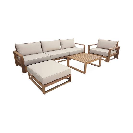 Salon de jardin en bois 5 places - Mendoza - Coussins beige. acacia. 6 éléments modulables. design | sweeek - Image 2