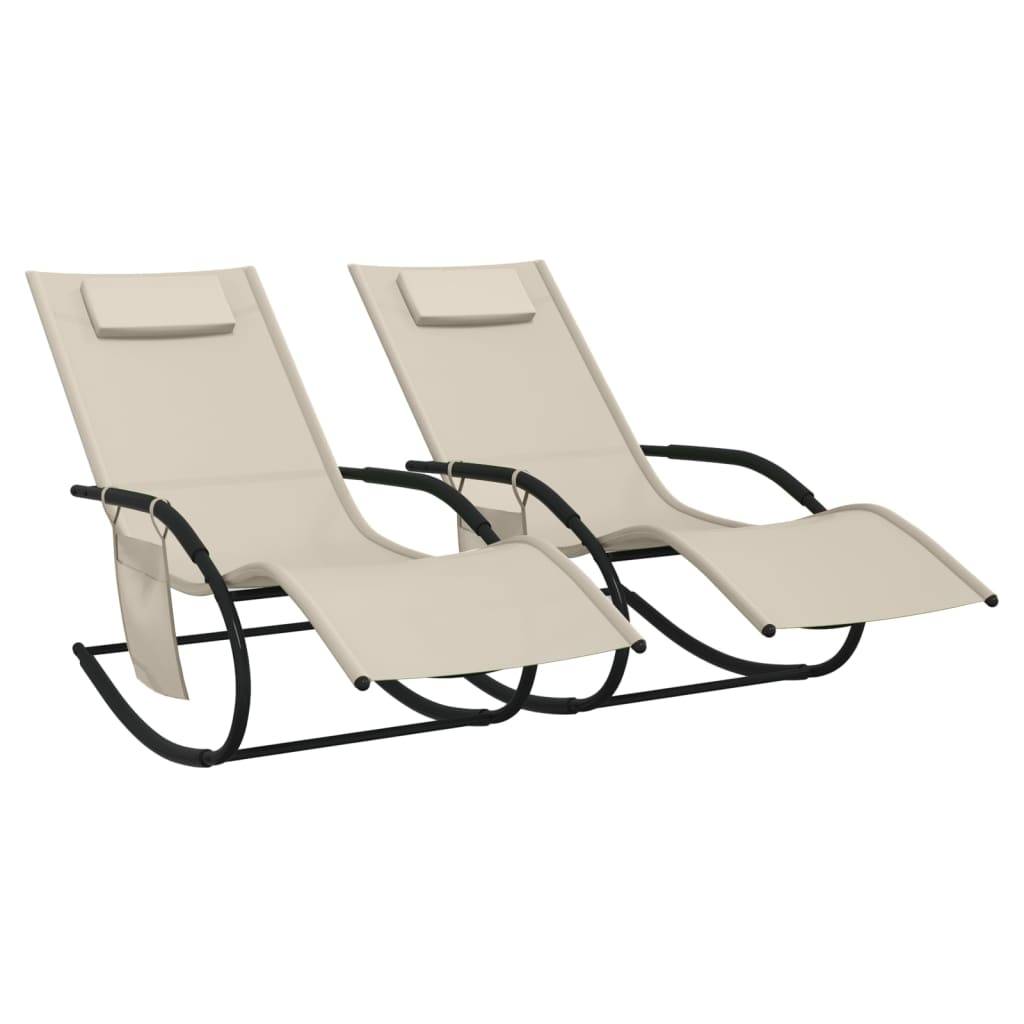 Helloshop26 - Lot de deux chaises longues à bascule acier et textilène crème - Imagen 1