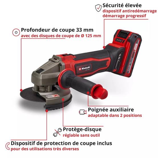 Einhell - Meuleuse d’angle sans fil – TE-AG 18/125-2 Li (1 x 4,0 Ah) – 18V – Ø125 mm Einhell - Image 3