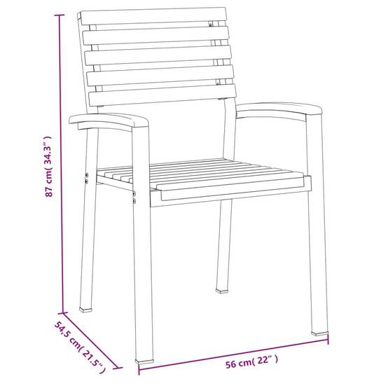 Chaises de jardin empilables bois d'acacia et métal 56 x 54,5 x 87 cm, Poids :28.8kg - PANGIVO - Image 8