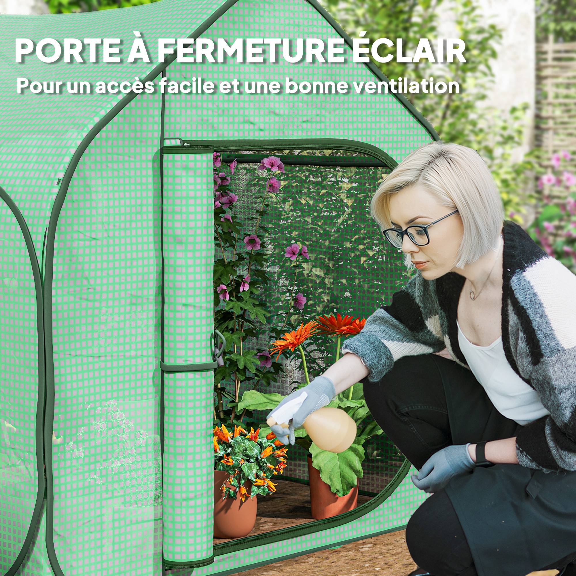 Mini serre pop-up petite serre légumes plante fleurs avec porte à fermeture éclair en PE 150 x 148 x 148 cm vert - Image 8