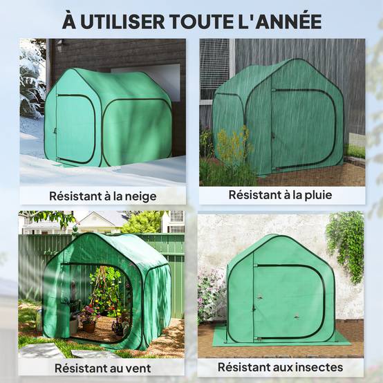 Mini serre pop-up petite serre légumes plante fleurs avec porte à fermeture éclair en PE 150 x 148 x 148 cm vert - Image 10