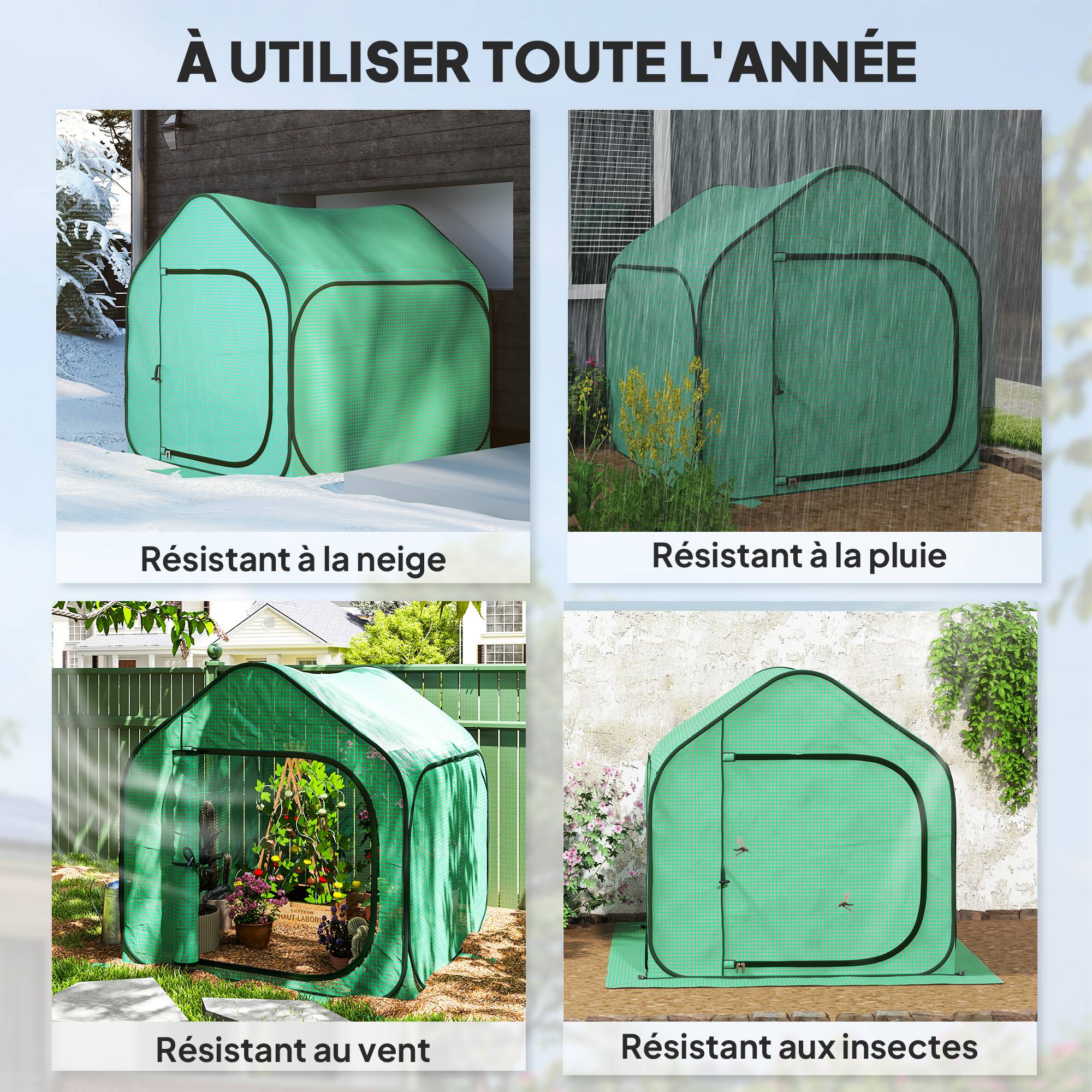 Mini serre pop-up petite serre légumes plante fleurs avec porte à fermeture éclair en PE 150 x 148 x 148 cm vert - Image 10