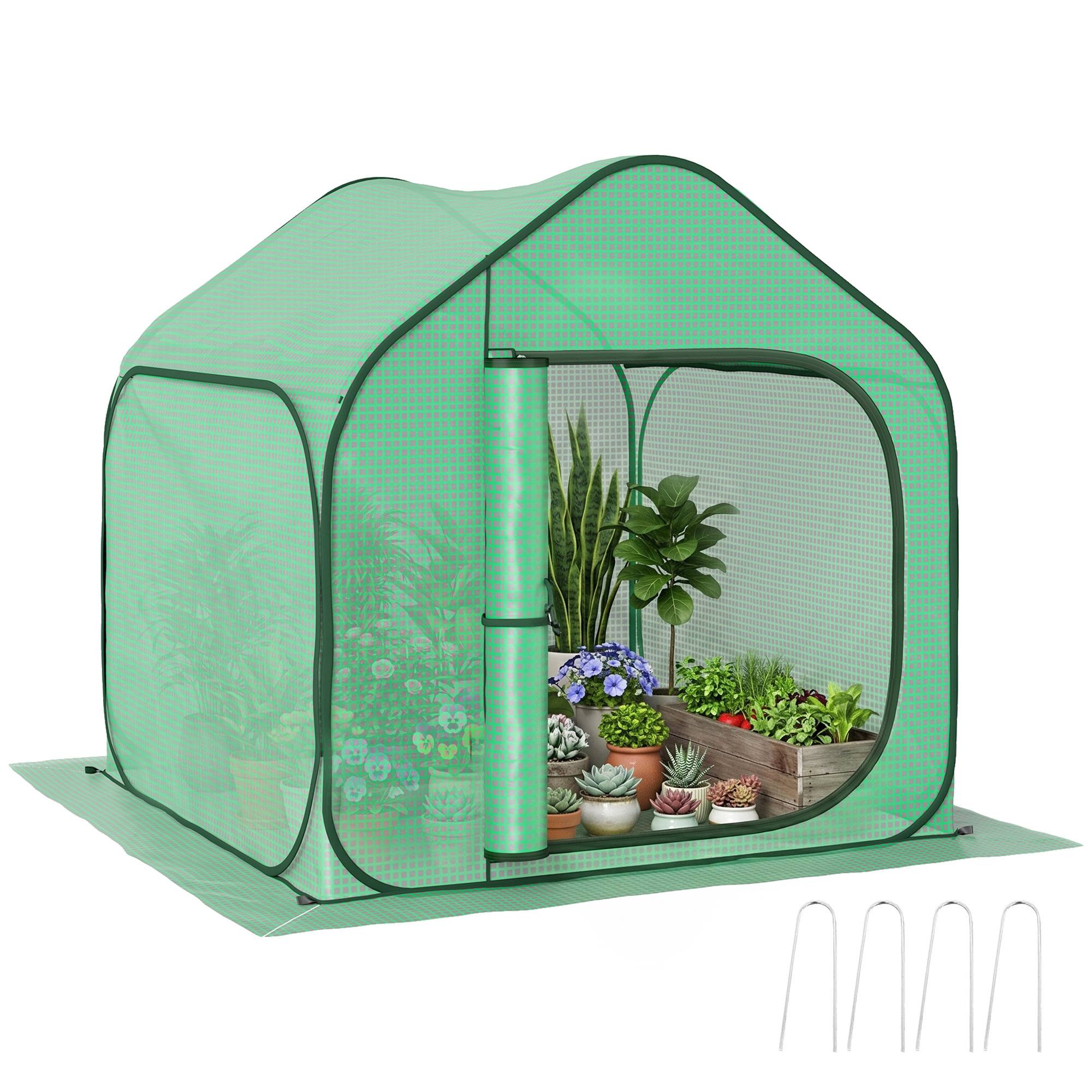 Mini serre pop-up petite serre légumes plante fleurs avec porte à fermeture éclair en PE 150 x 148 x 148 cm vert - Image 1