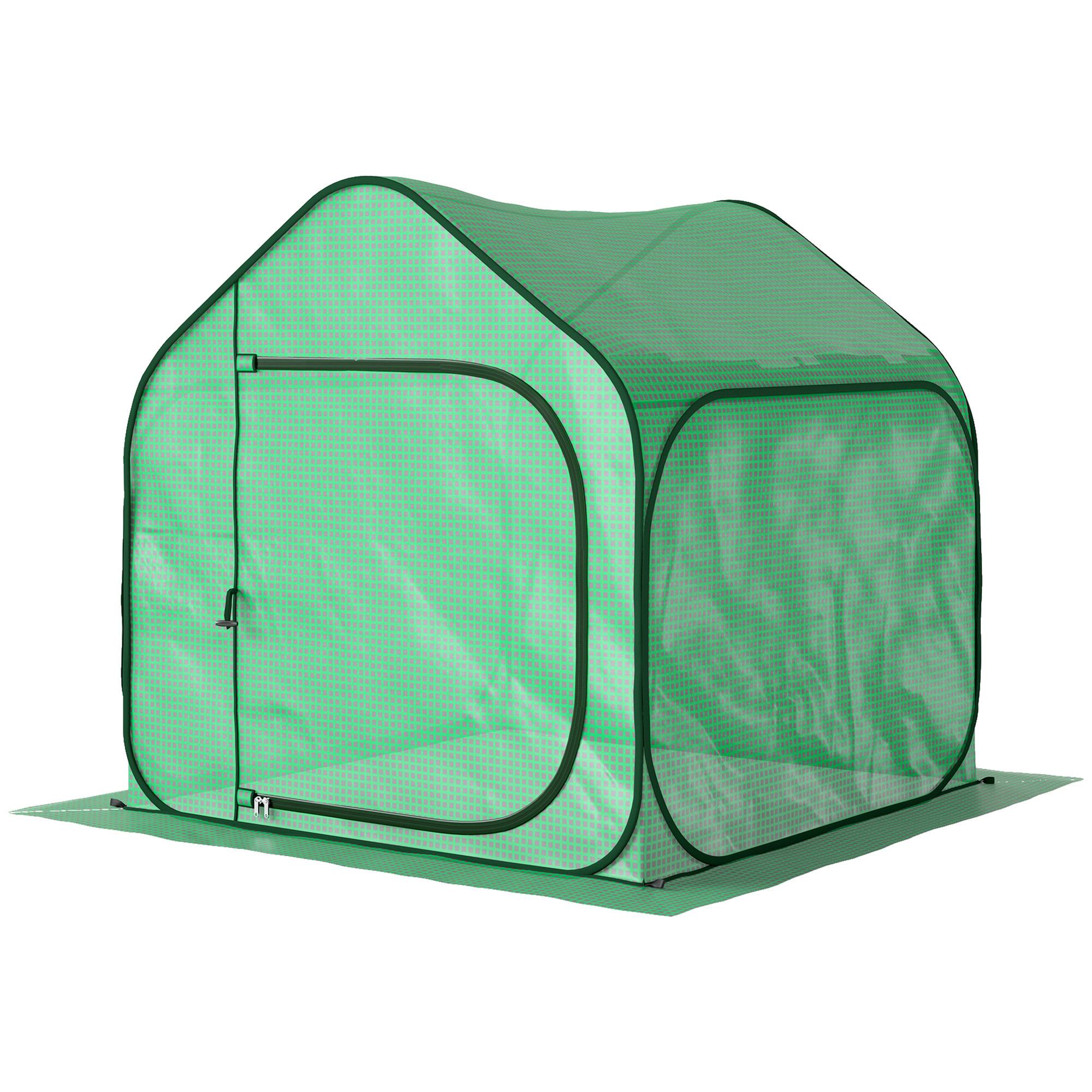 Mini serre pop-up petite serre légumes plante fleurs avec porte à fermeture éclair en PE 150 x 148 x 148 cm vert - Image 2