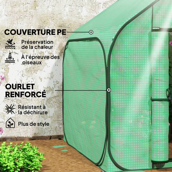 Mini serre pop-up petite serre légumes plante fleurs avec porte à fermeture éclair en PE 150 x 148 x 148 cm vert - Image 7