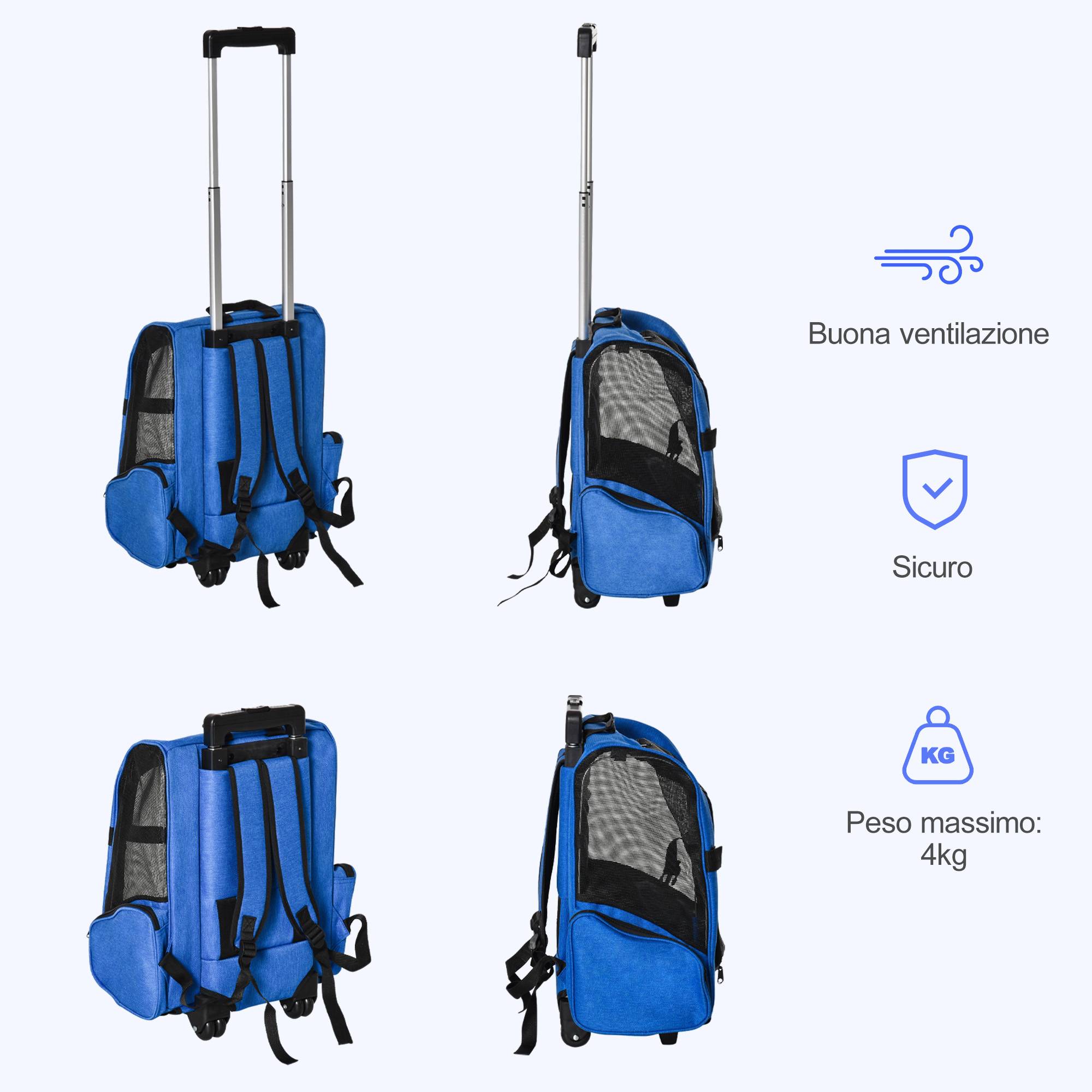 Sac à dos trolley chien chat Oxford voyage aération poignée télescopique bleu 55cm - ComfortXL Outdoor Living - Image 9