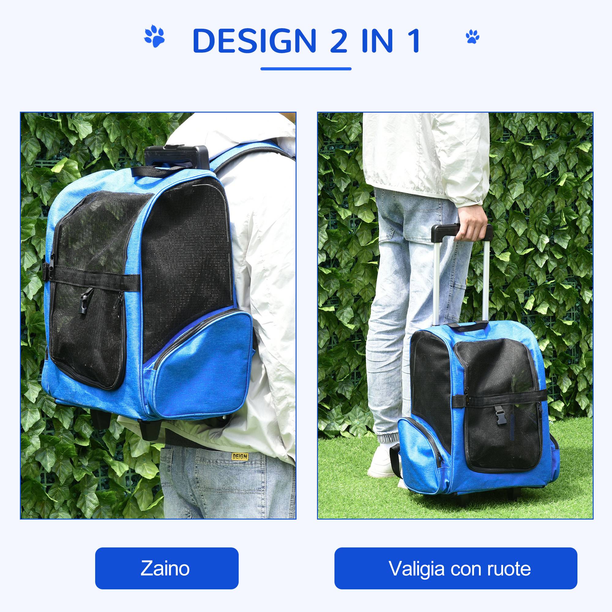 Sac à dos trolley chien chat Oxford voyage aération poignée télescopique bleu 55cm - ComfortXL Outdoor Living - Image 6