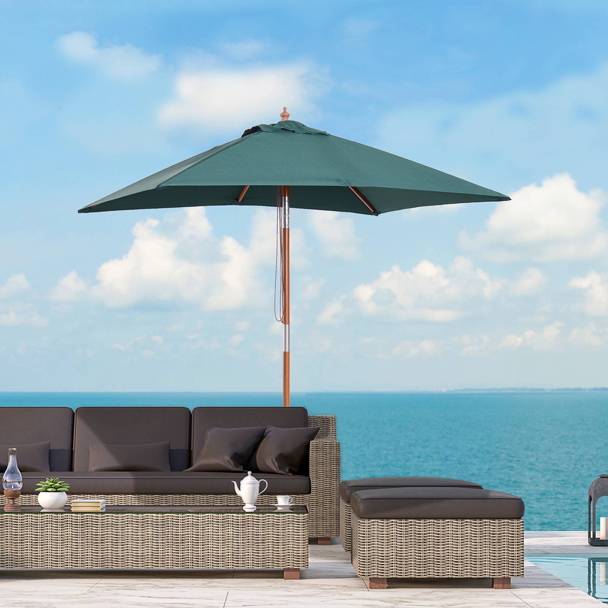 Parasol rectangulaire bois sapin terrasse jardin inclinable réglable 200x150cm vert - ComfortXL Outdoor Living - Image 1