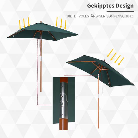 Parasol rectangulaire bois sapin terrasse jardin inclinable réglable 200x150cm vert - ComfortXL Outdoor Living - Image 4