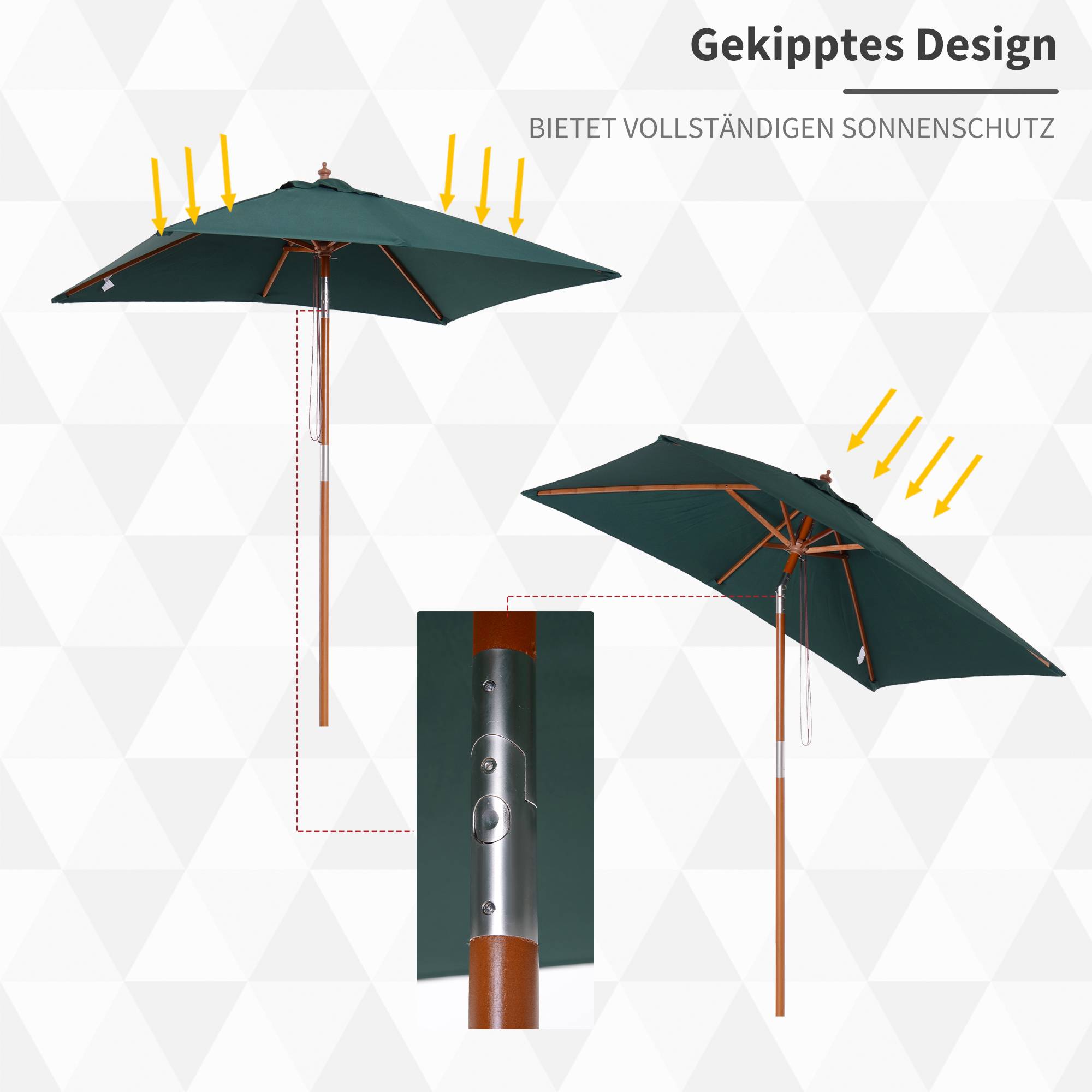 Parasol rectangulaire bois sapin terrasse jardin inclinable réglable 200x150cm vert - ComfortXL Outdoor Living - Image 4
