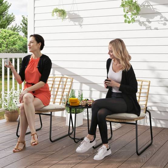 Set de jardin 3 pièces pour 2 personnes avec 2 chaises empilables et table en rattan, beige - PANGIVO - Image 2