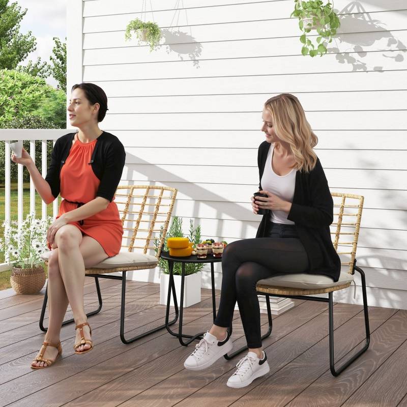 Set de jardin 3 pièces pour 2 personnes avec 2 chaises empilables et table en rattan, beige - PANGIVO - Image 2