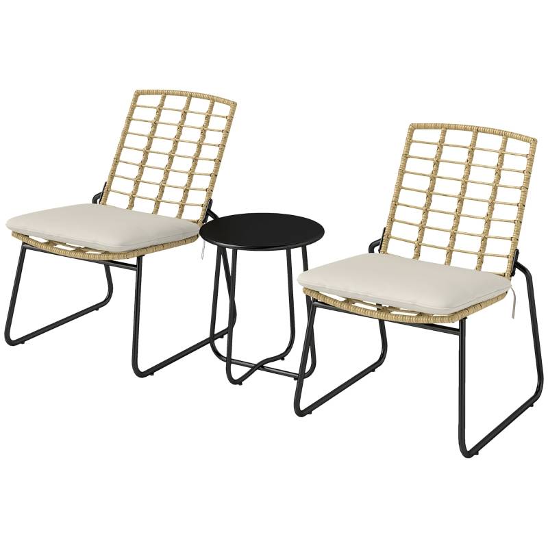 Set de jardin 3 pièces pour 2 personnes avec 2 chaises empilables et table en rattan, beige - PANGIVO - Image 1
