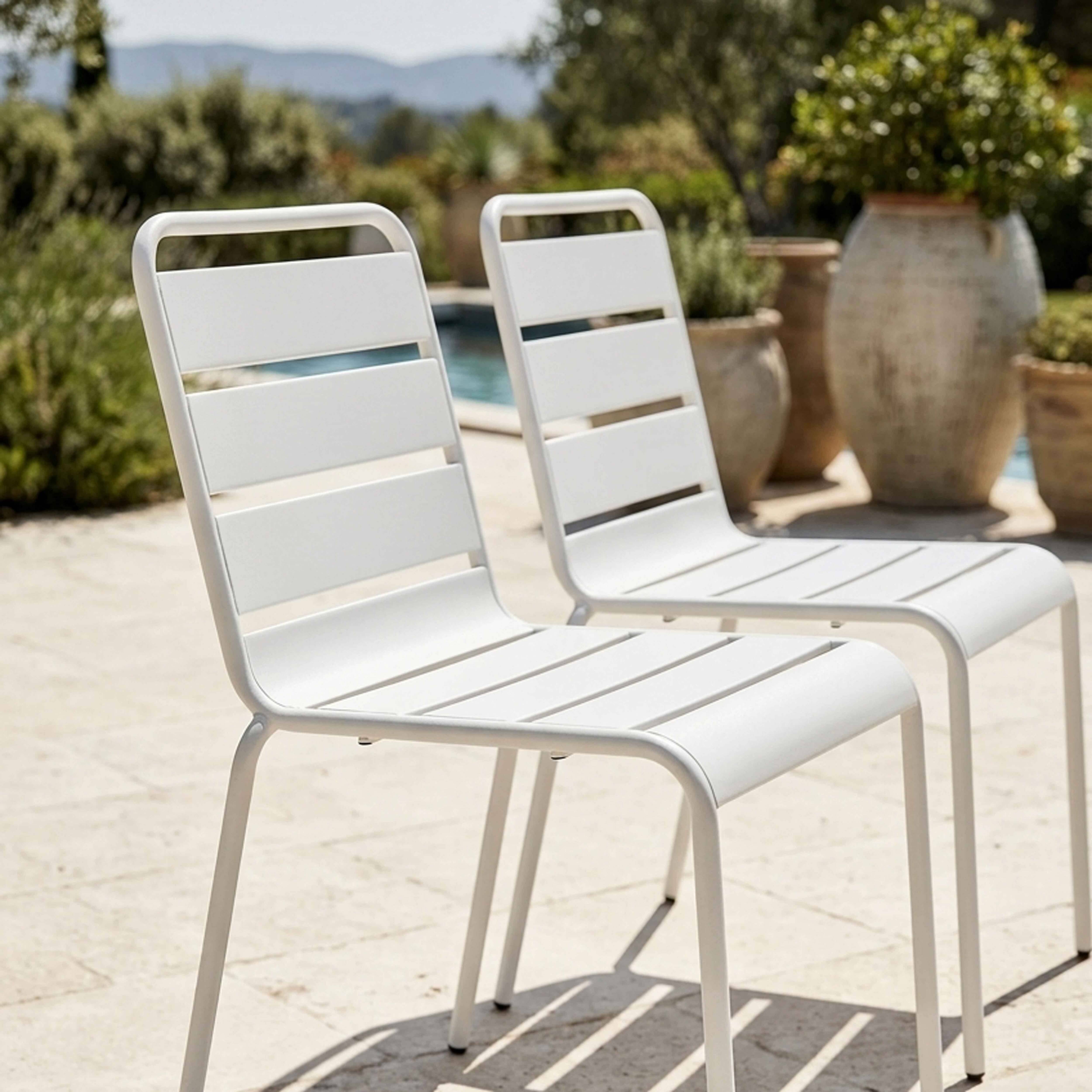 Oviala - Ensemble table de jardin et 6 chaises en métal blanc Palavas - Oviala - Imagen 4