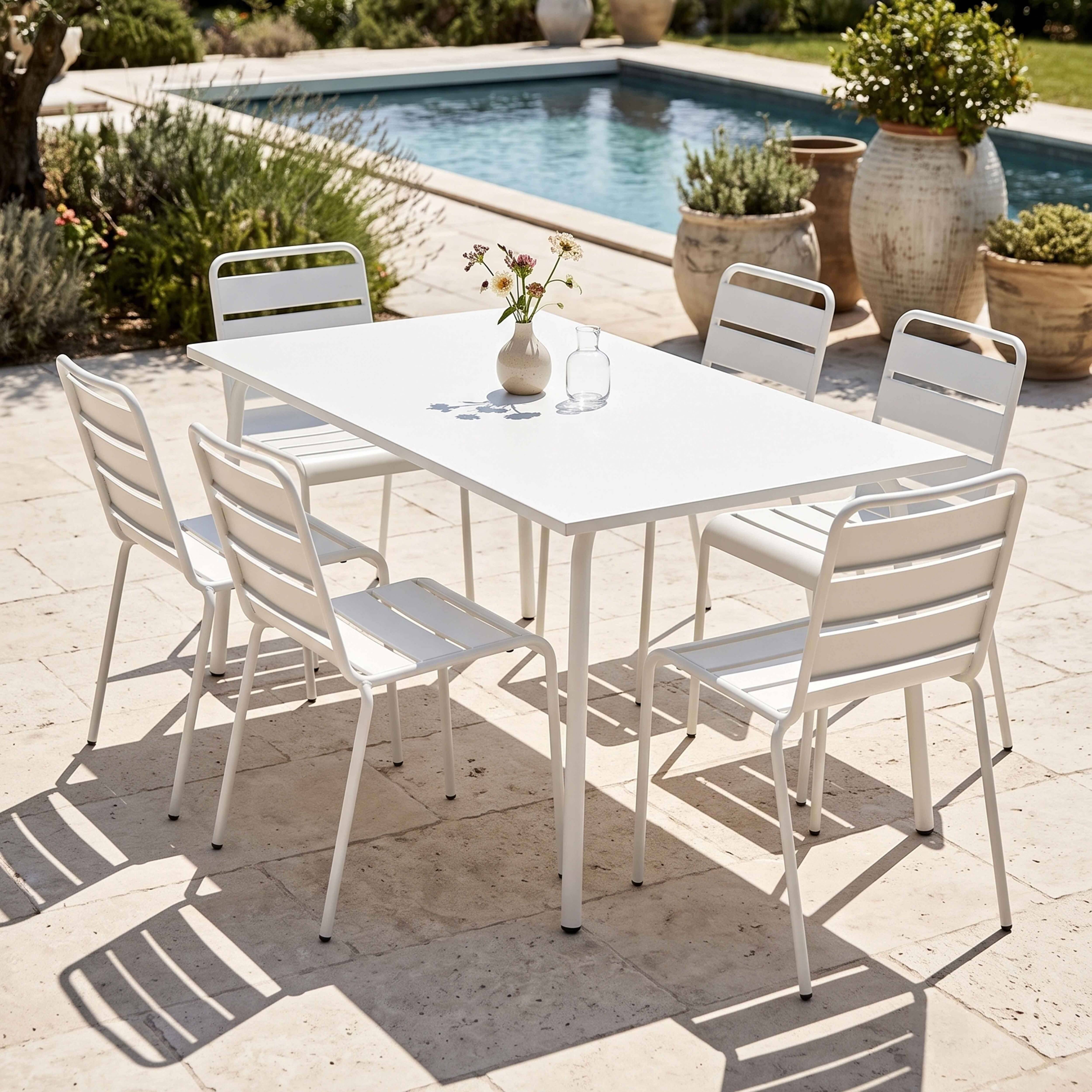 Oviala - Ensemble table de jardin et 6 chaises en métal blanc Palavas - Oviala - Imagen 2