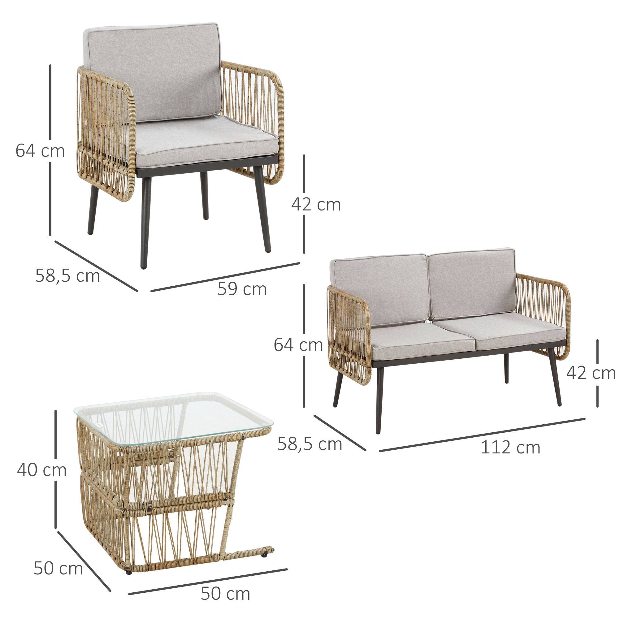 Outsunny - Salon de jardin 4 places 4 pièces style colonial table basse coussins beige inclus résine tressée aspect rotin - Outsunny - Imagen 3