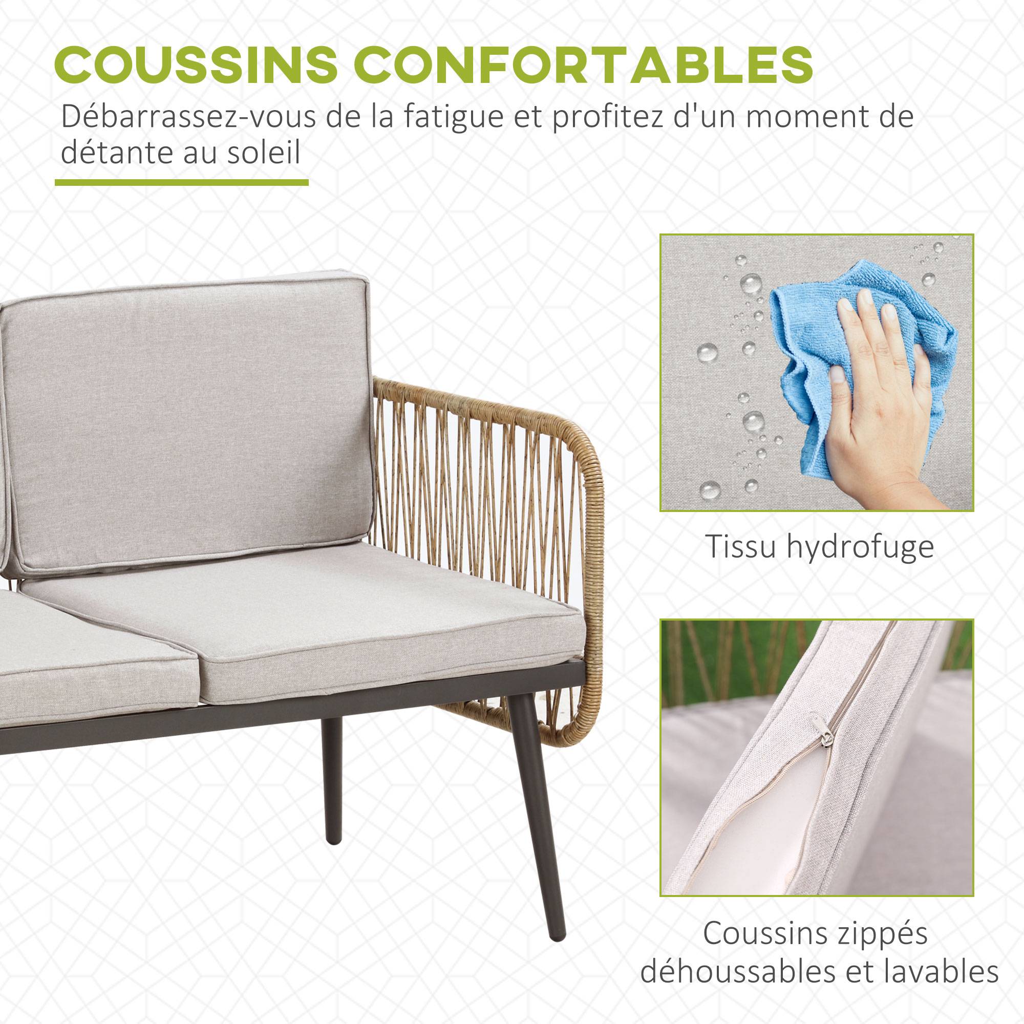 Outsunny - Salon de jardin 4 places 4 pièces style colonial table basse coussins beige inclus résine tressée aspect rotin - Outsunny - Imagen 5