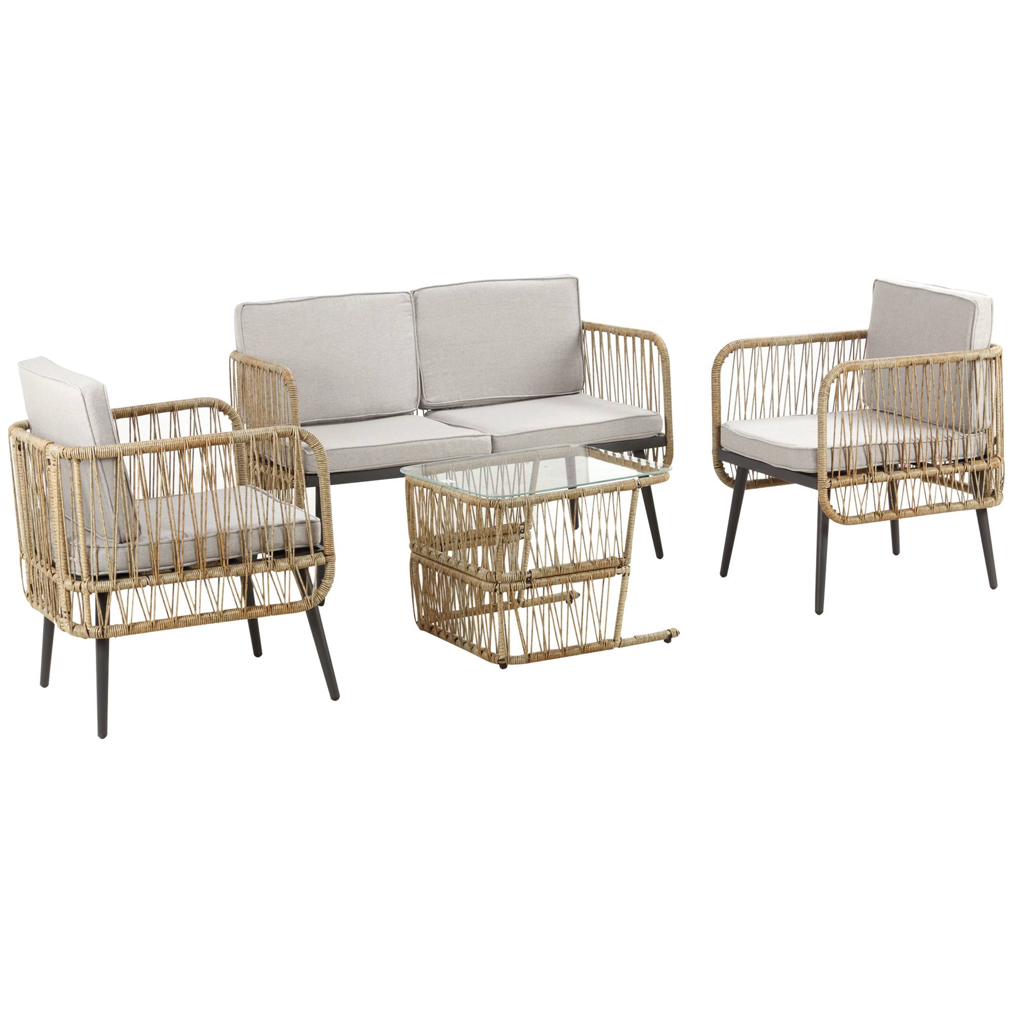Outsunny - Salon de jardin 4 places 4 pièces style colonial table basse coussins beige inclus résine tressée aspect rotin - Outsunny - Imagen 1