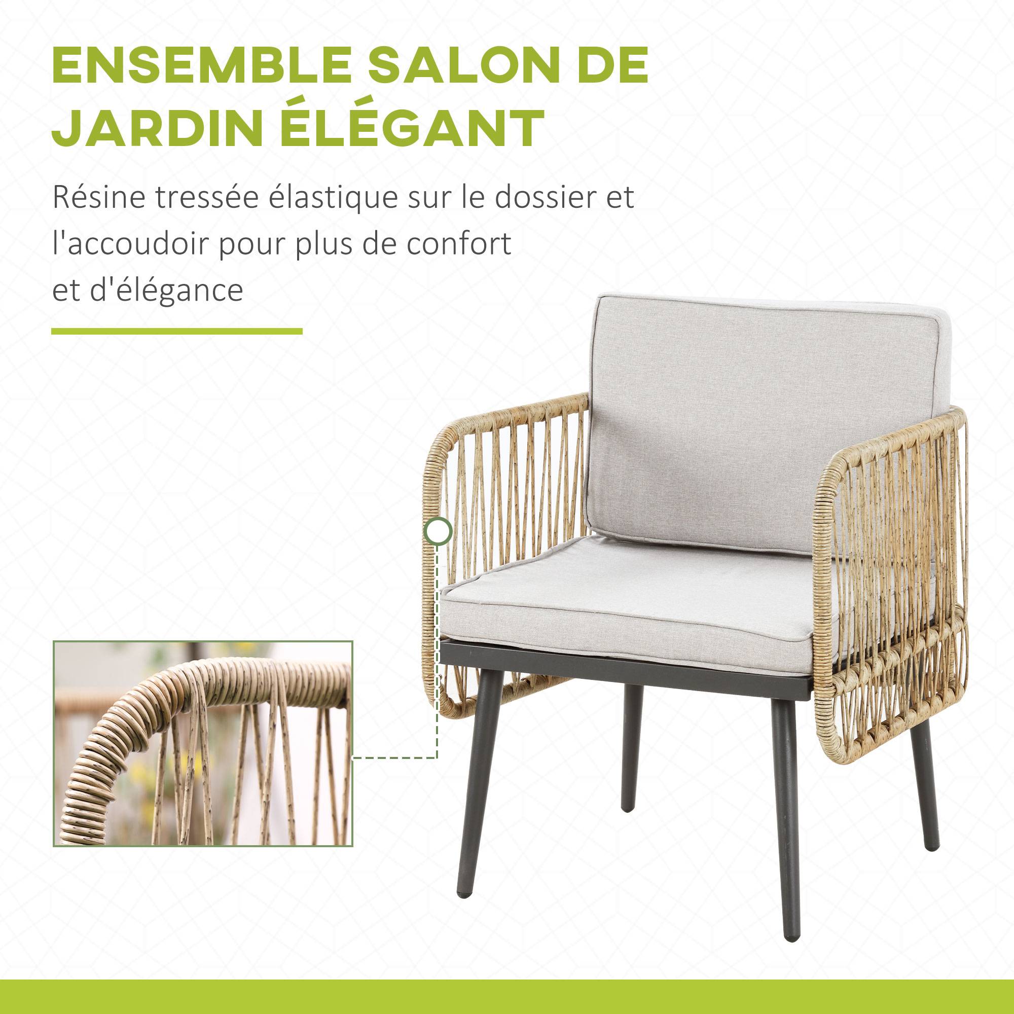 Outsunny - Salon de jardin 4 places 4 pièces style colonial table basse coussins beige inclus résine tressée aspect rotin - Outsunny - Imagen 4