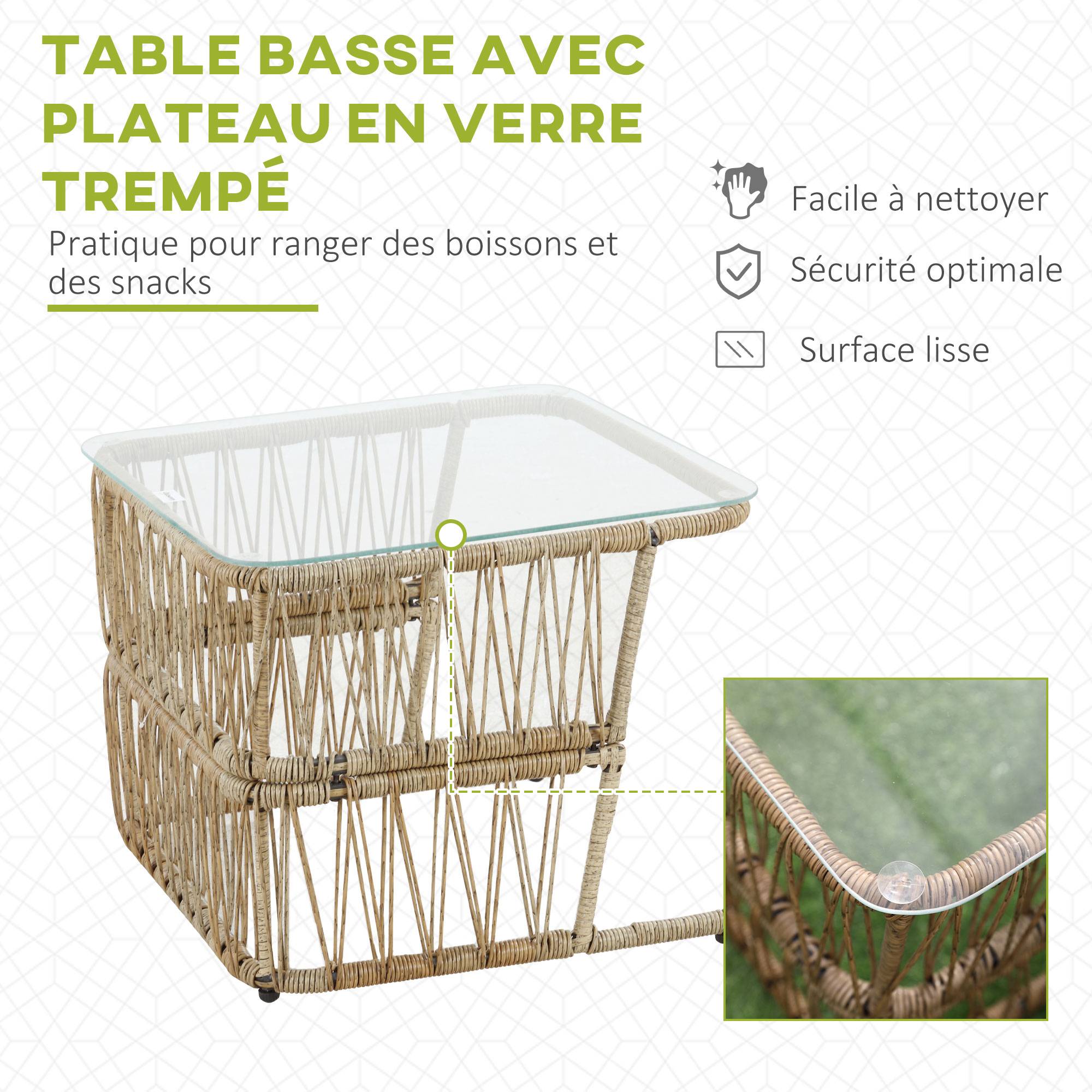 Outsunny - Salon de jardin 4 places 4 pièces style colonial table basse coussins beige inclus résine tressée aspect rotin - Outsunny - Imagen 6
