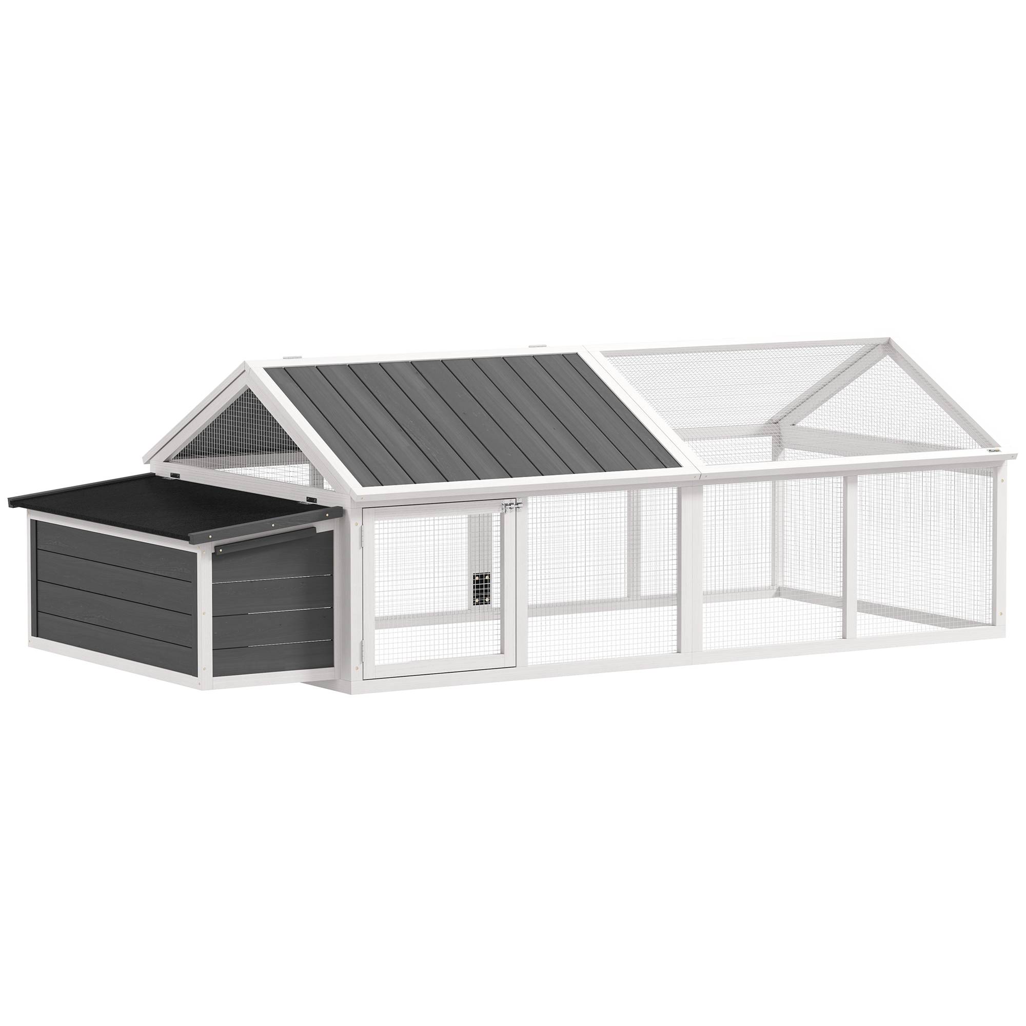 Poulailler jardin 4-8 poules, bois, grillage, toit ouvrant, 240x112,5x76 cm, blanc - Image 2