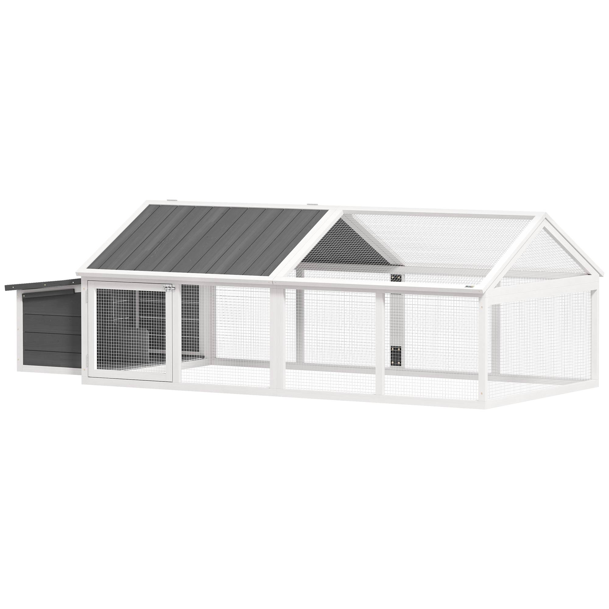 Poulailler jardin 4-8 poules, bois, grillage, toit ouvrant, 240x112,5x76 cm, blanc - Image 1