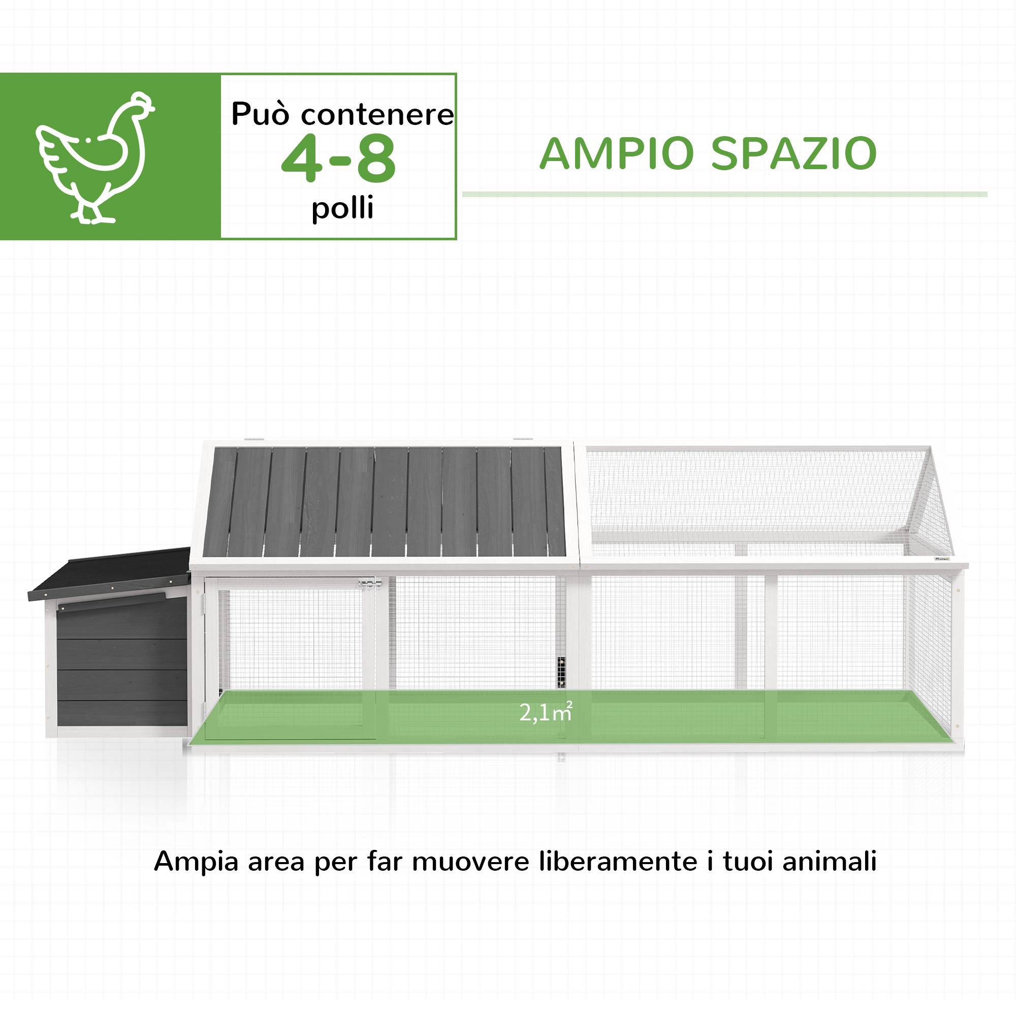 Poulailler jardin 4-8 poules, bois, grillage, toit ouvrant, 240x112,5x76 cm, blanc - Image 6