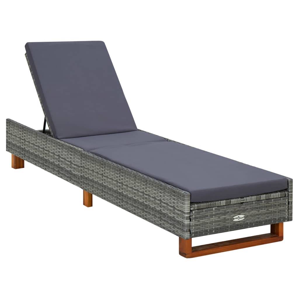 Helloshop26 - Transat bain de soleil avec coussin résine tressée gris - Imagen 1