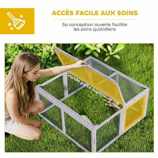Enclos lapin pliable en bois pour extérieur avec toit ouvrant 110x105x50cm gris - ComfortXL Outdoor Living - Image 6