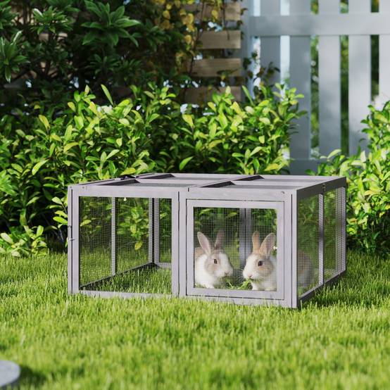 Enclos lapin pliable en bois pour extérieur avec toit ouvrant 110x105x50cm gris - ComfortXL Outdoor Living - Image 4