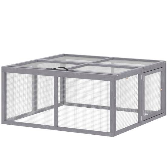 Enclos lapin pliable en bois pour extérieur avec toit ouvrant 110x105x50cm gris - ComfortXL Outdoor Living - Image 2