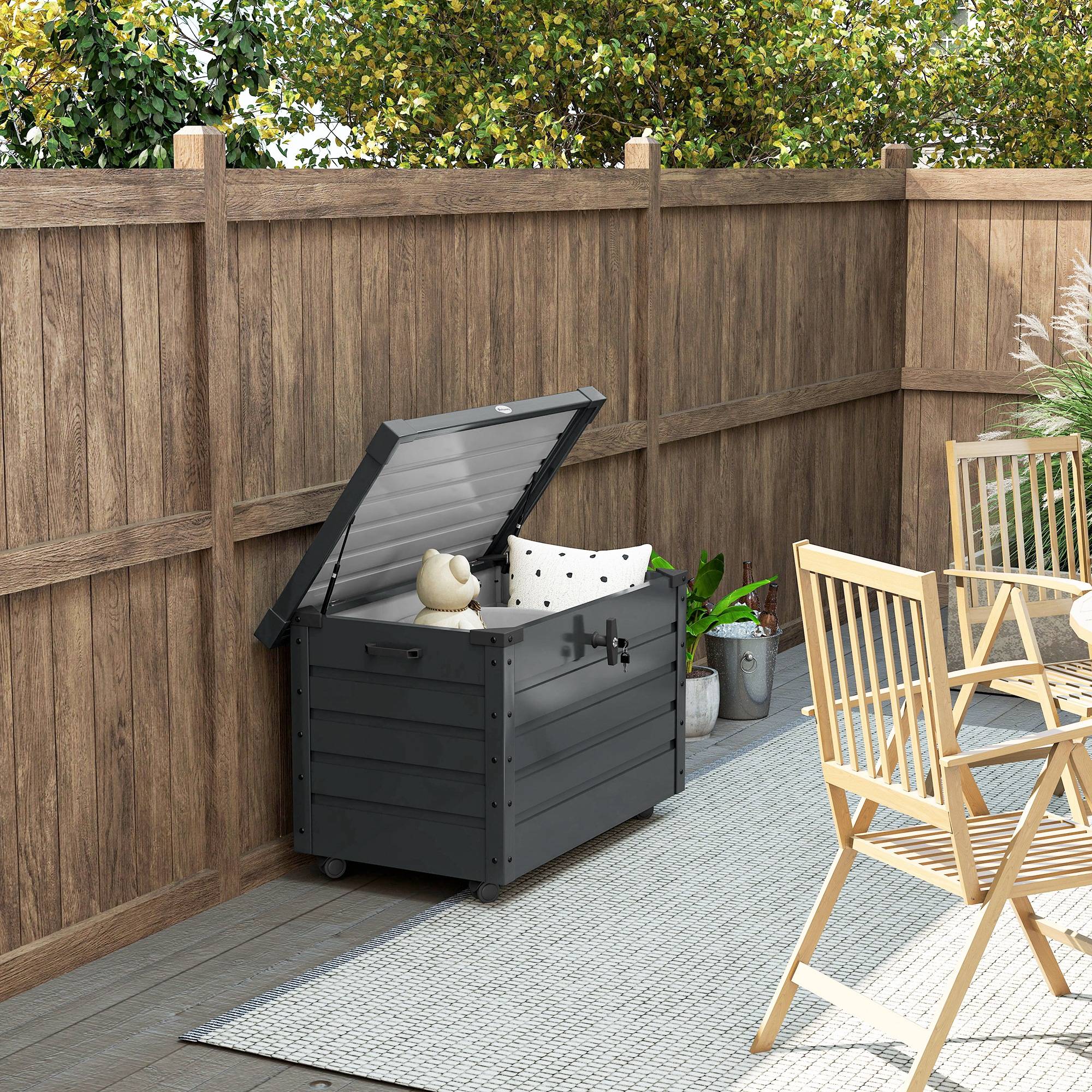 ComfortXL - Coffre de rangement acier galvanisé 295 L gris foncé pour jardin mobile verrouillable - ComfortXL Outdoor Living - Image 10
