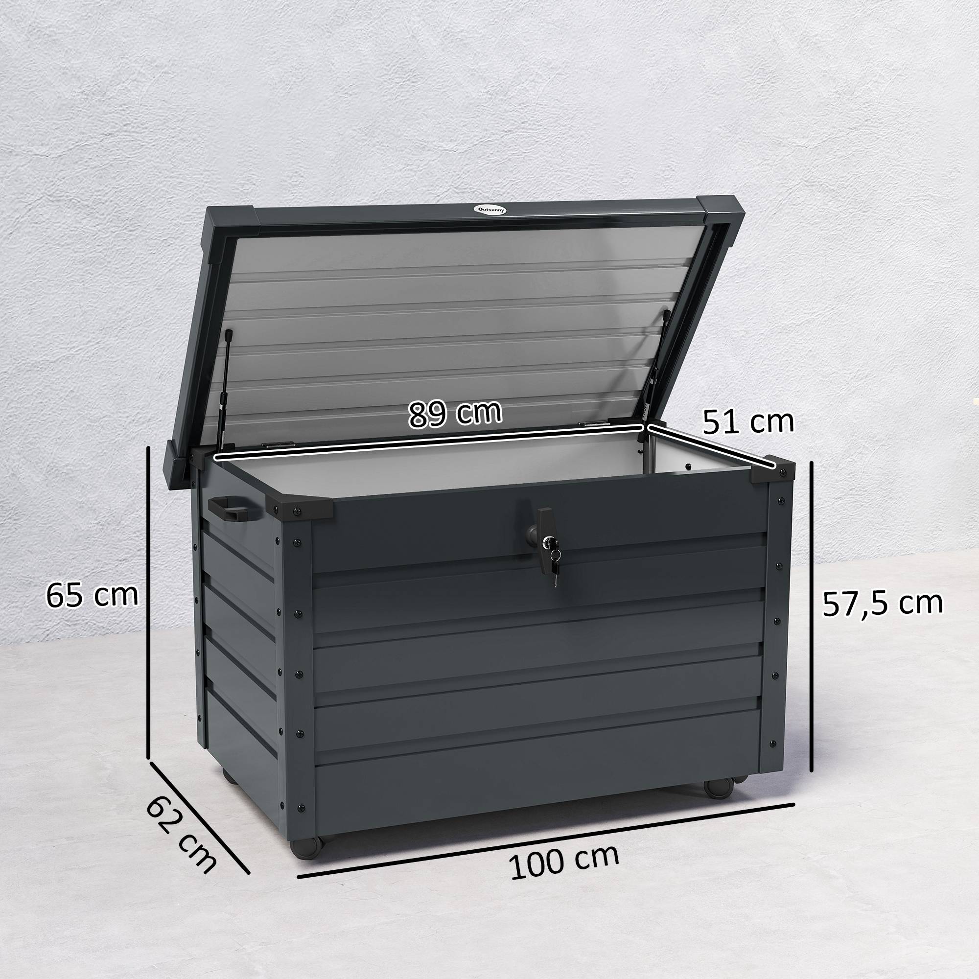 ComfortXL - Coffre de rangement acier galvanisé 295 L gris foncé pour jardin mobile verrouillable - ComfortXL Outdoor Living - Image 4