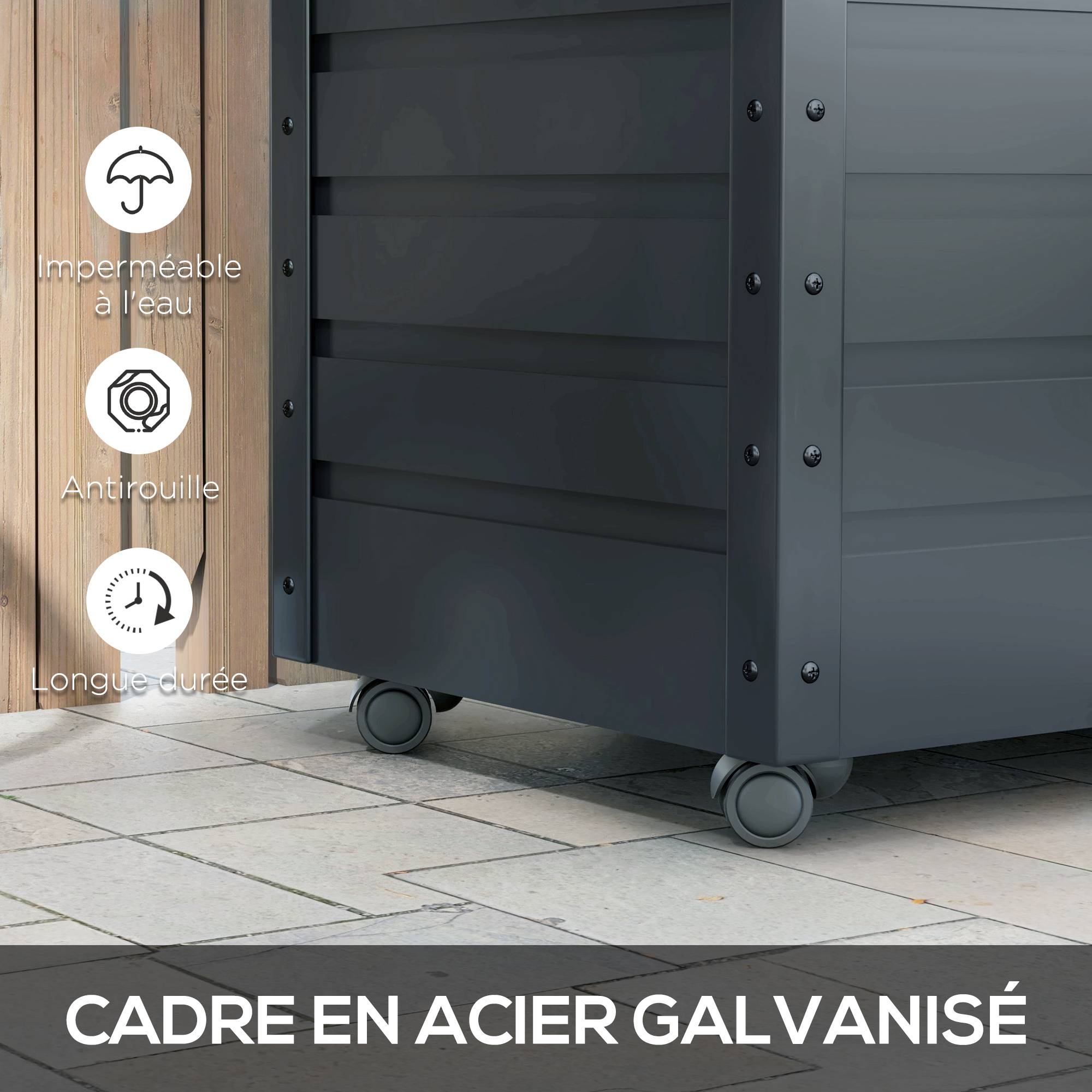 ComfortXL - Coffre de rangement acier galvanisé 295 L gris foncé pour jardin mobile verrouillable - ComfortXL Outdoor Living - Image 6
