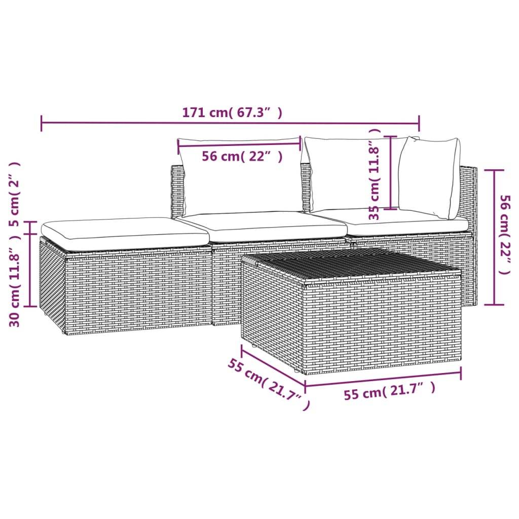 Vidaxl - Salon de jardin 4 pcs avec coussins Gris Résine tressée vidaXL 318676 - Imagen 3