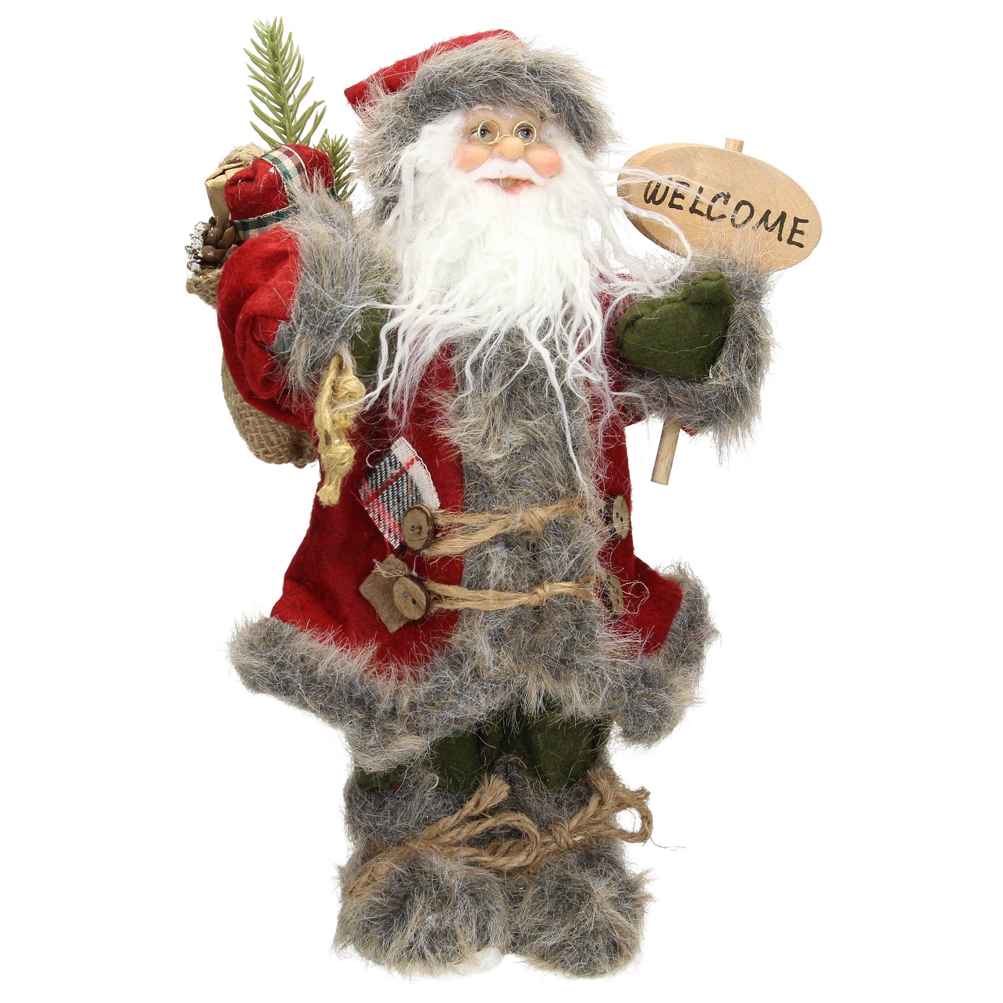 Ecd-Germany - Décoration Père Noël figurine Welcome de Noël poupée de collection rouge 37 cm - Imagen 1