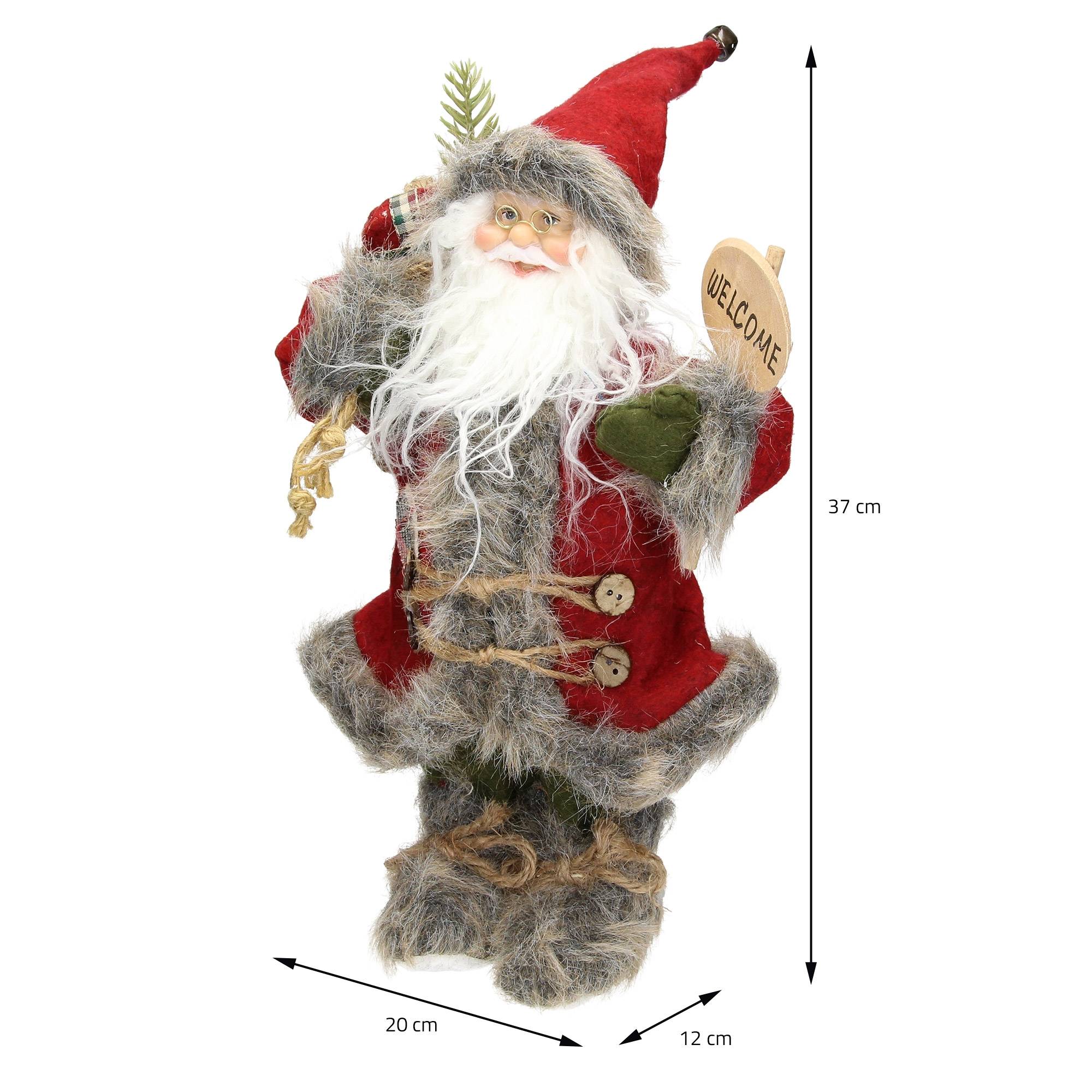 Ecd-Germany - Décoration Père Noël figurine Welcome de Noël poupée de collection rouge 37 cm - Imagen 7