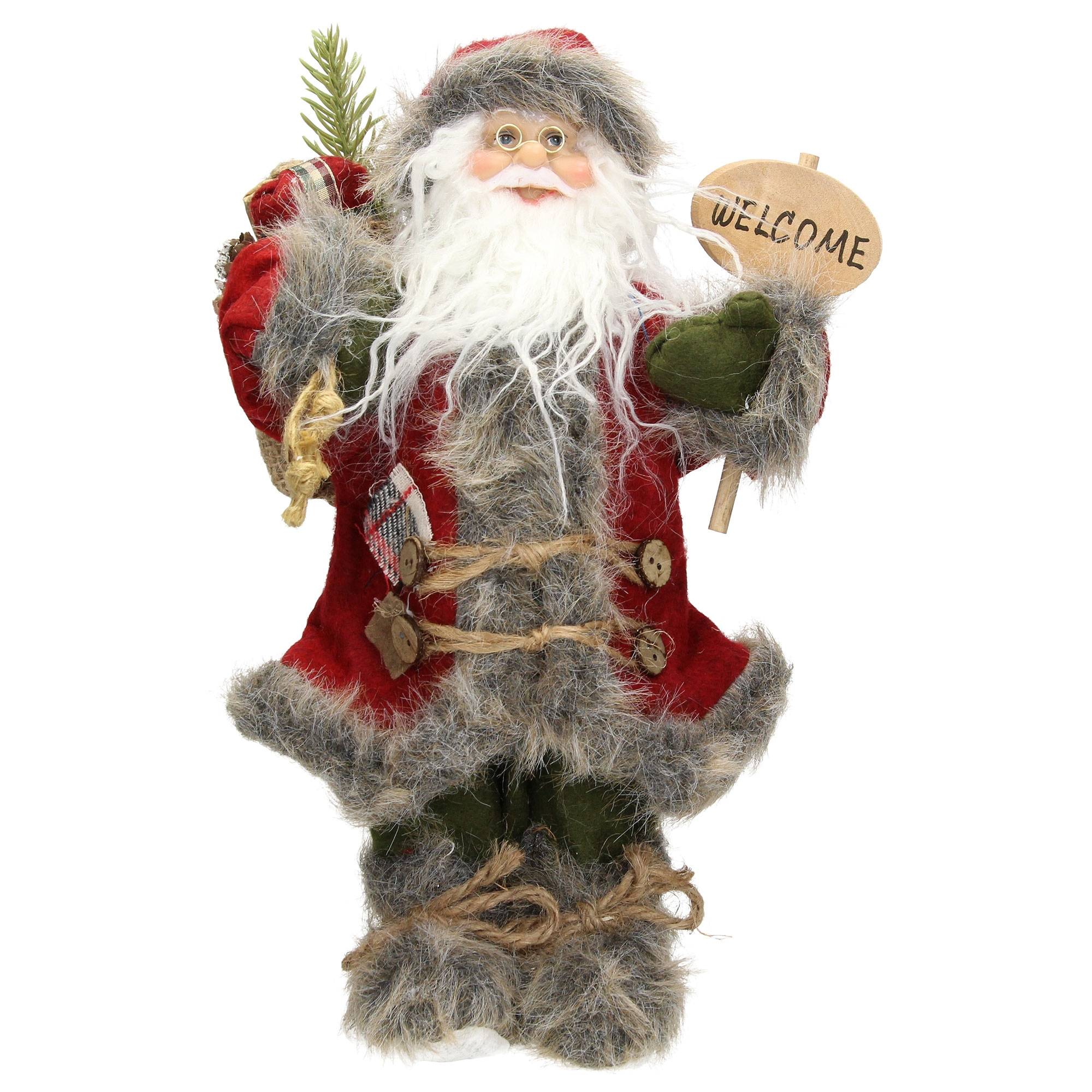 Ecd-Germany - Décoration Père Noël figurine Welcome de Noël poupée de collection rouge 37 cm - Imagen 2