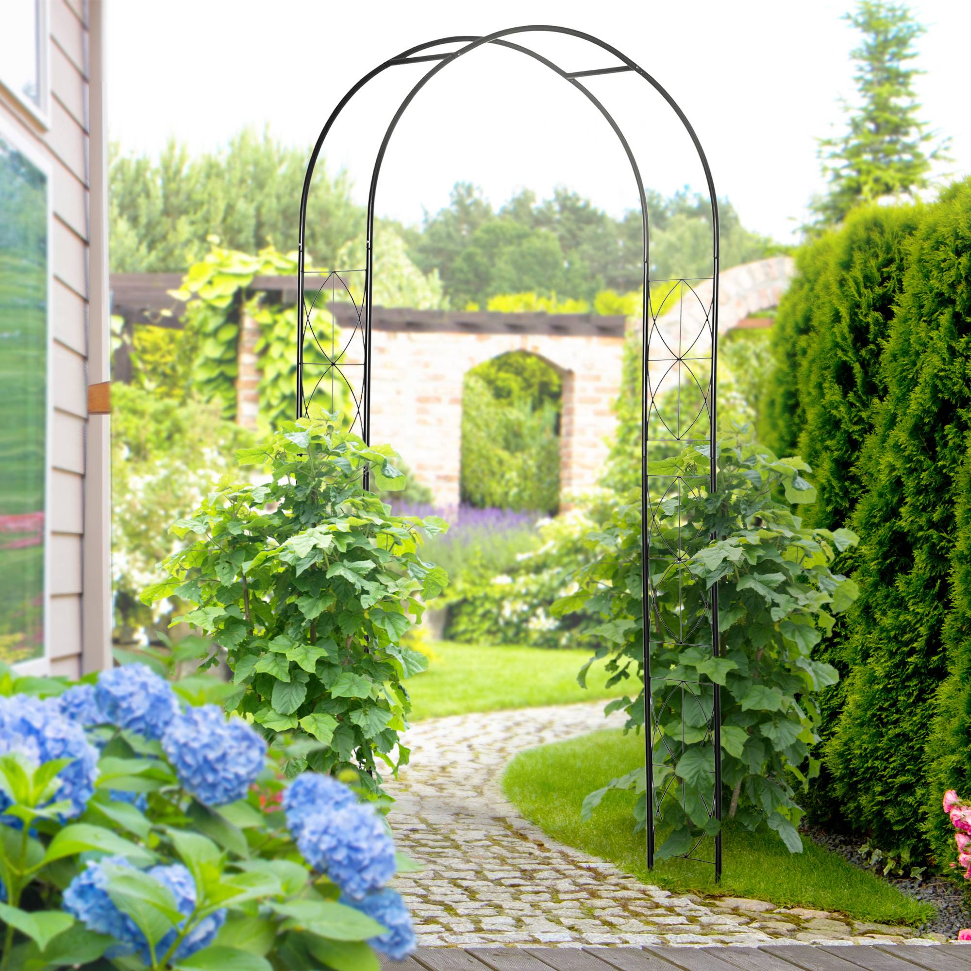 Outsunny - Arche à rosiers treillis tuteur plantes grimpantes 114x30x230cm Fer forgé métal époxy noir - Outsunny - Image 2