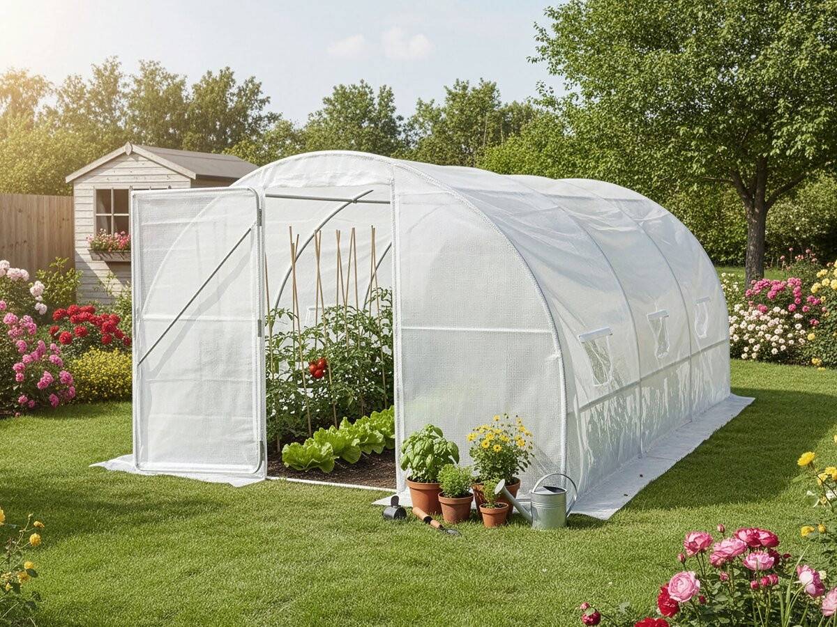 Serre Tunelle De Jardin Avec Porte 4 X 3 M "mimosa" - 12 M² - 180g - Blanc -habitat Et Jardin - Image 2