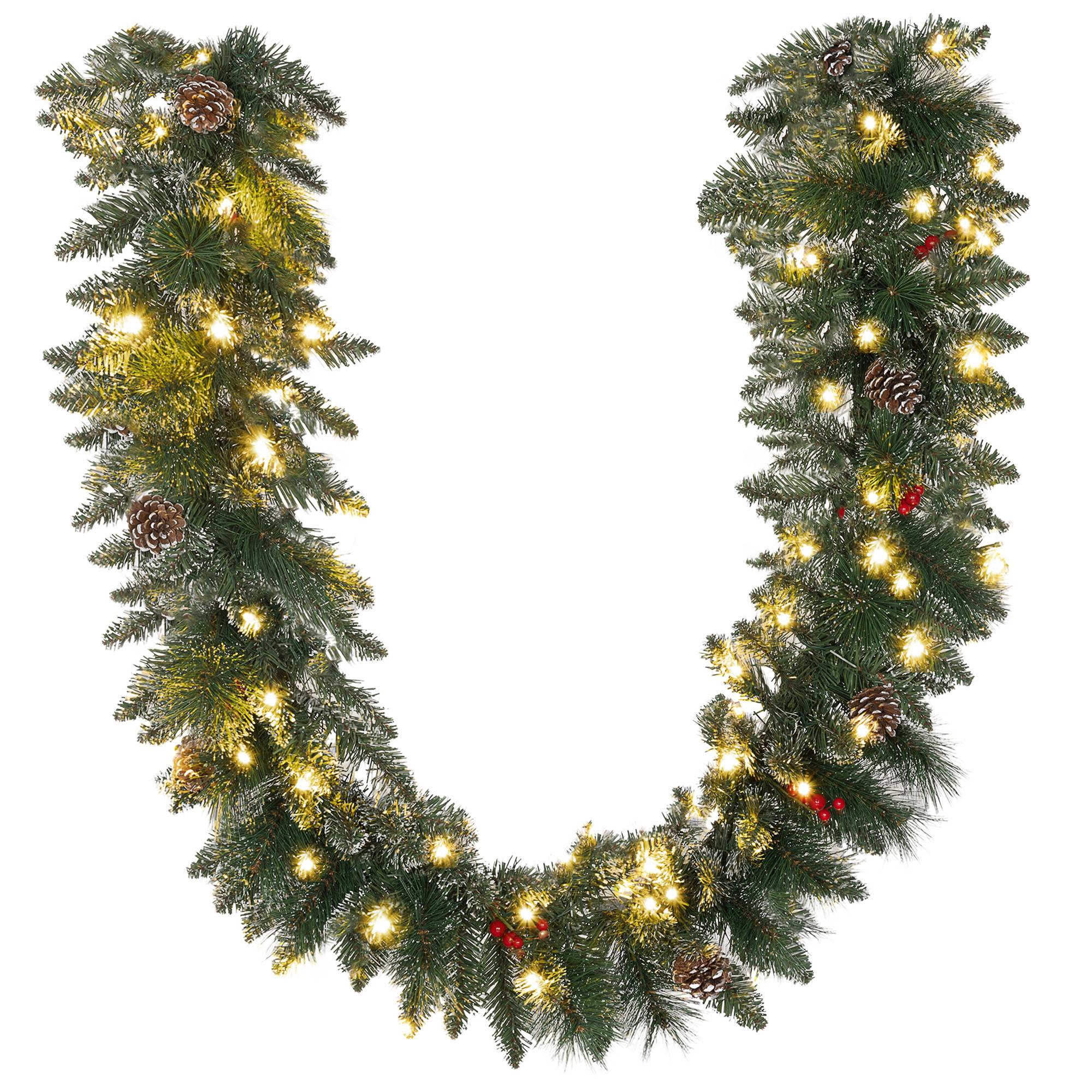 ComfortXL - Guirlande de Noël artificielle plastique métal 180 x 30 x 30 cm verte 50 LED blanc chaud avec minuterie - Image 2