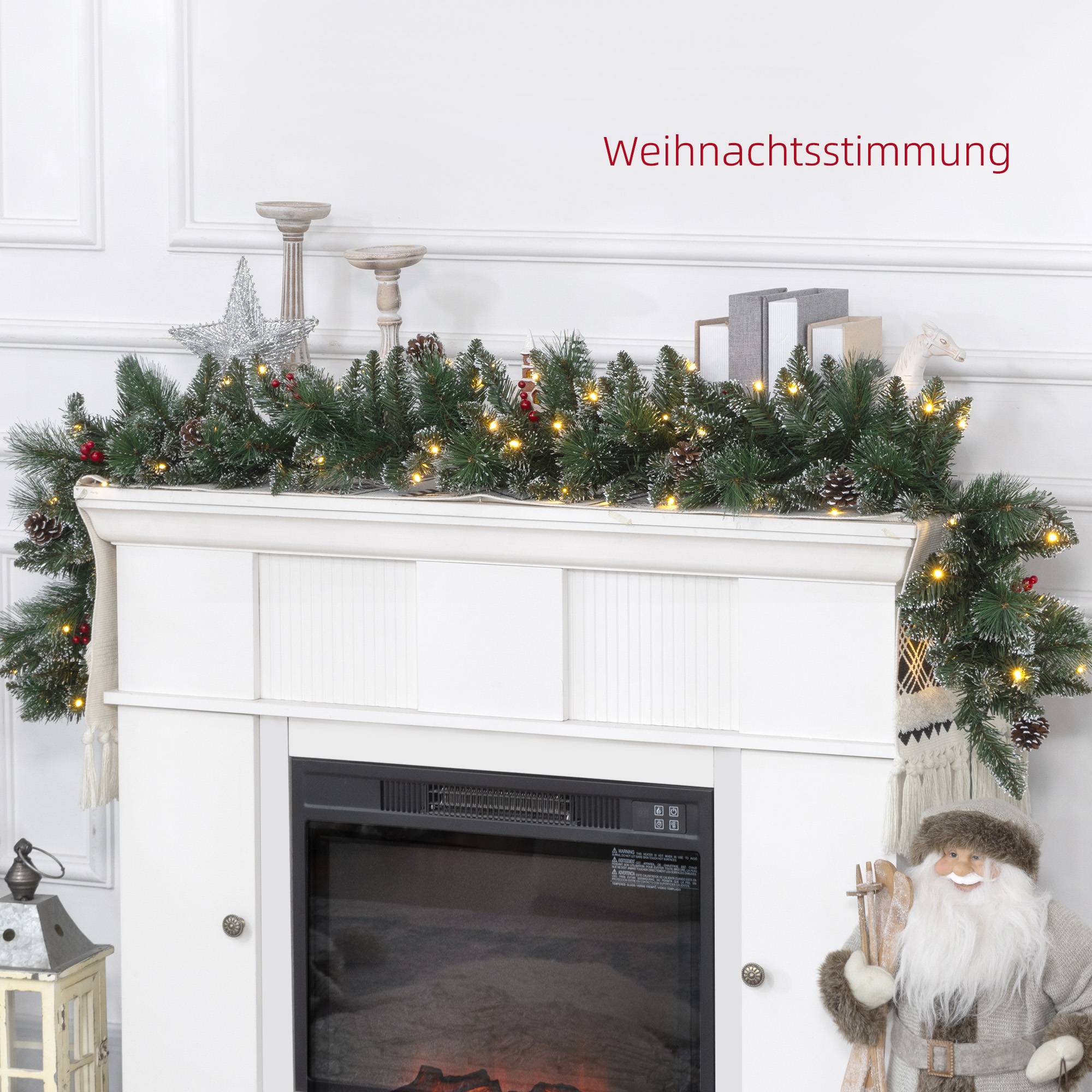 ComfortXL - Guirlande de Noël artificielle plastique métal 180 x 30 x 30 cm verte 50 LED blanc chaud avec minuterie - Image 4