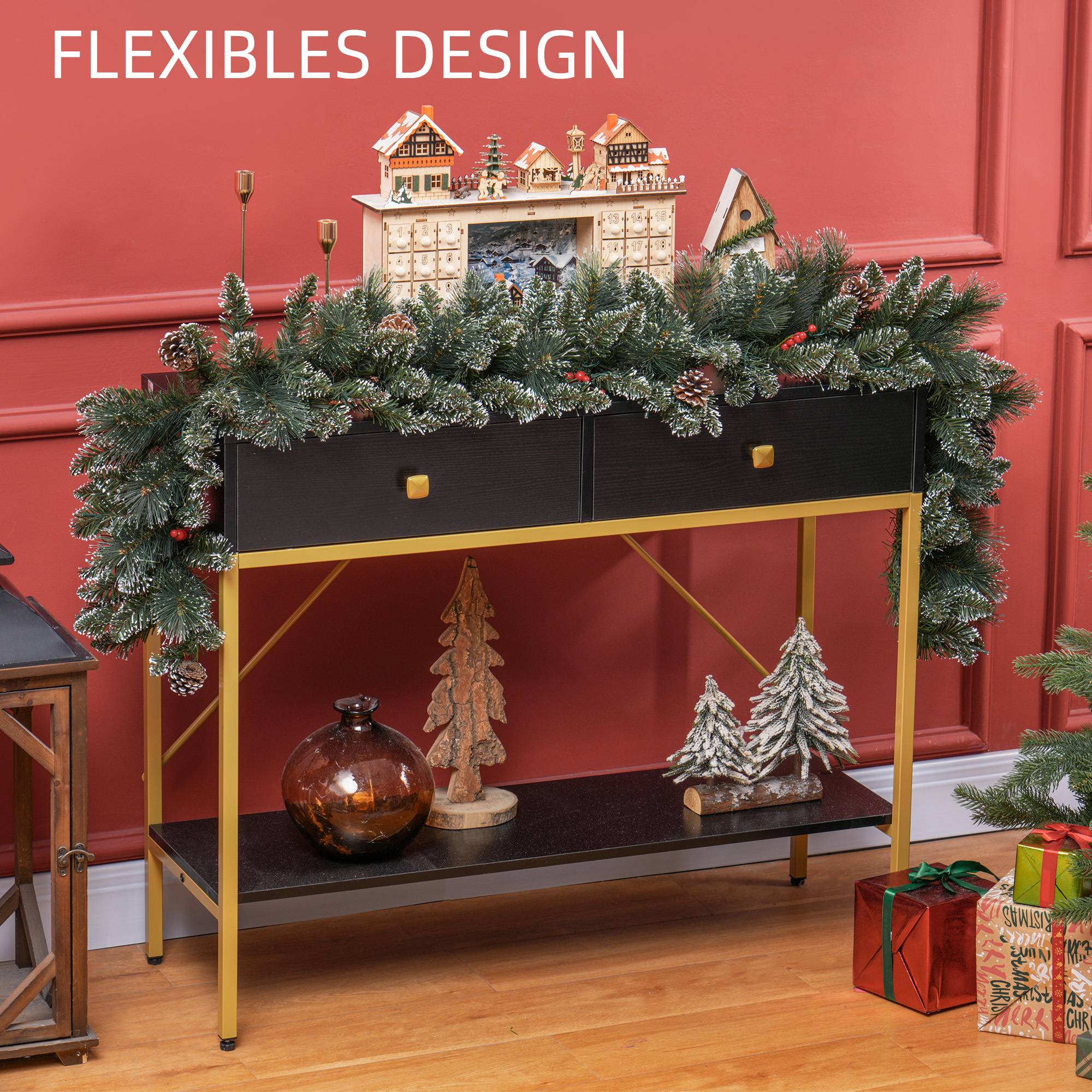 ComfortXL - Guirlande de Noël artificielle plastique métal 180 x 30 x 30 cm verte 50 LED blanc chaud avec minuterie - Image 6