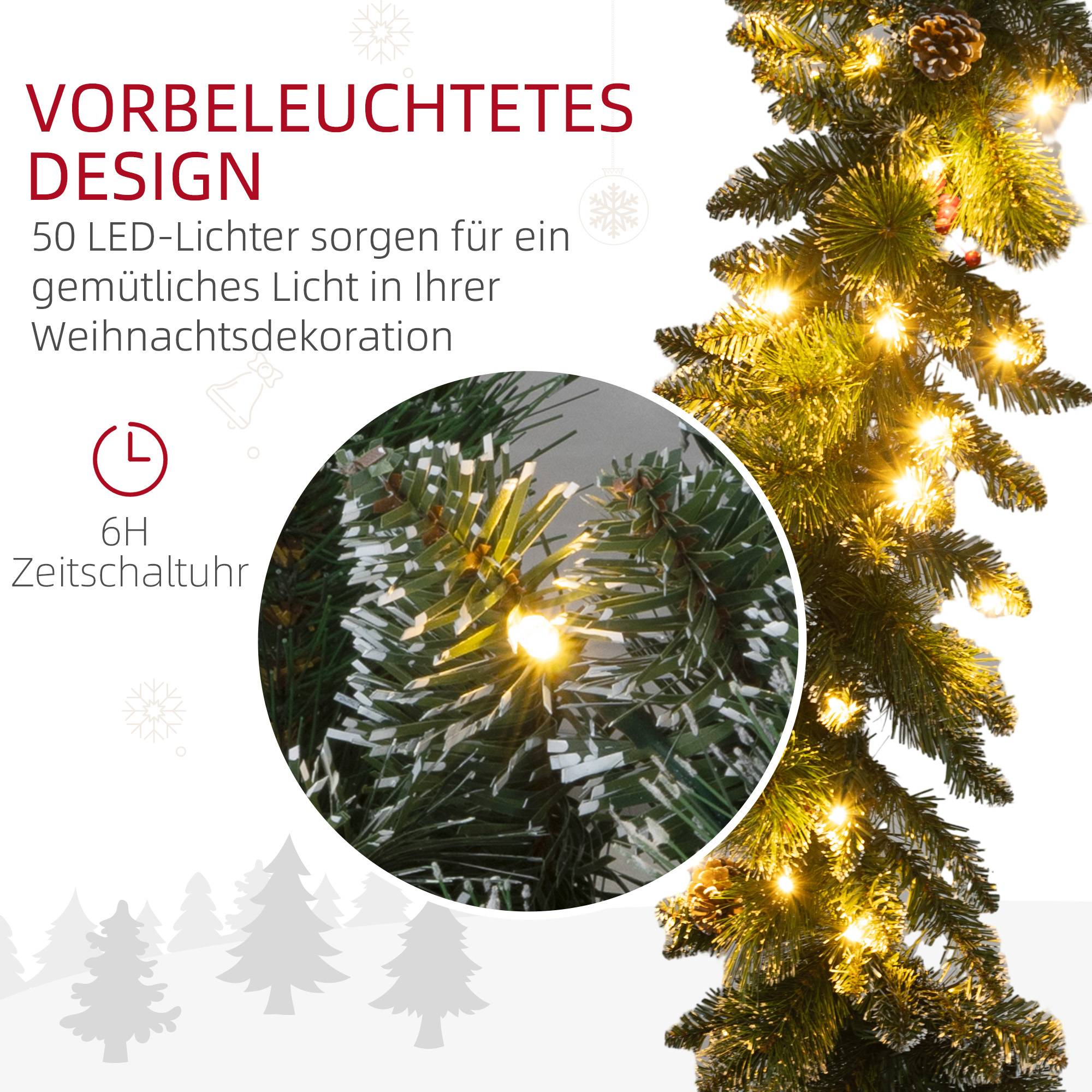 ComfortXL - Guirlande de Noël artificielle plastique métal 180 x 30 x 30 cm verte 50 LED blanc chaud avec minuterie - Image 5