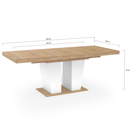 Table à manger extensible rectangle ELIAD 6-10 personnes bois et blanc 160-200 cm - Image 5