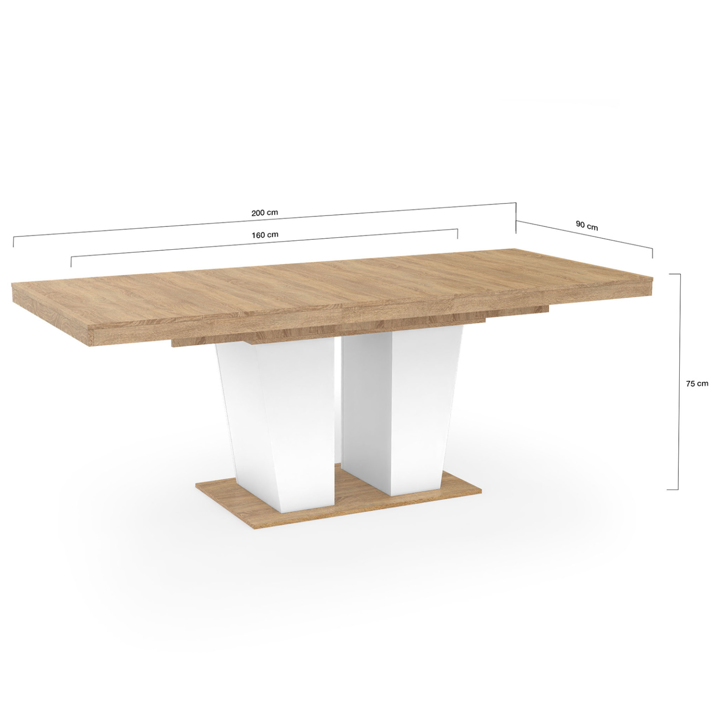 Table à manger extensible rectangle ELIAD 6-10 personnes bois et blanc 160-200 cm - Image 5